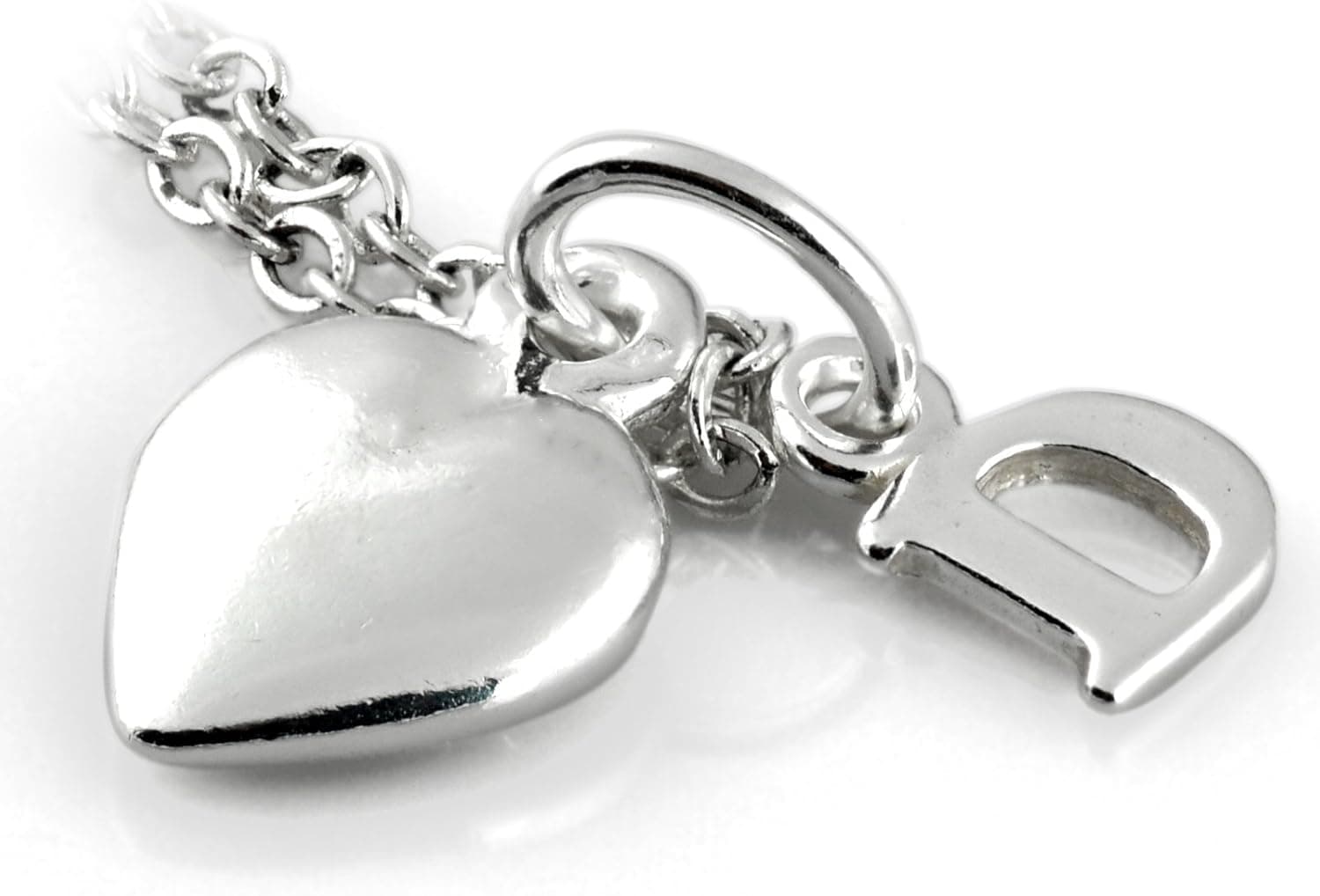 Silver Pendant Initial & Heart, Letter D 8.2x5.1mm