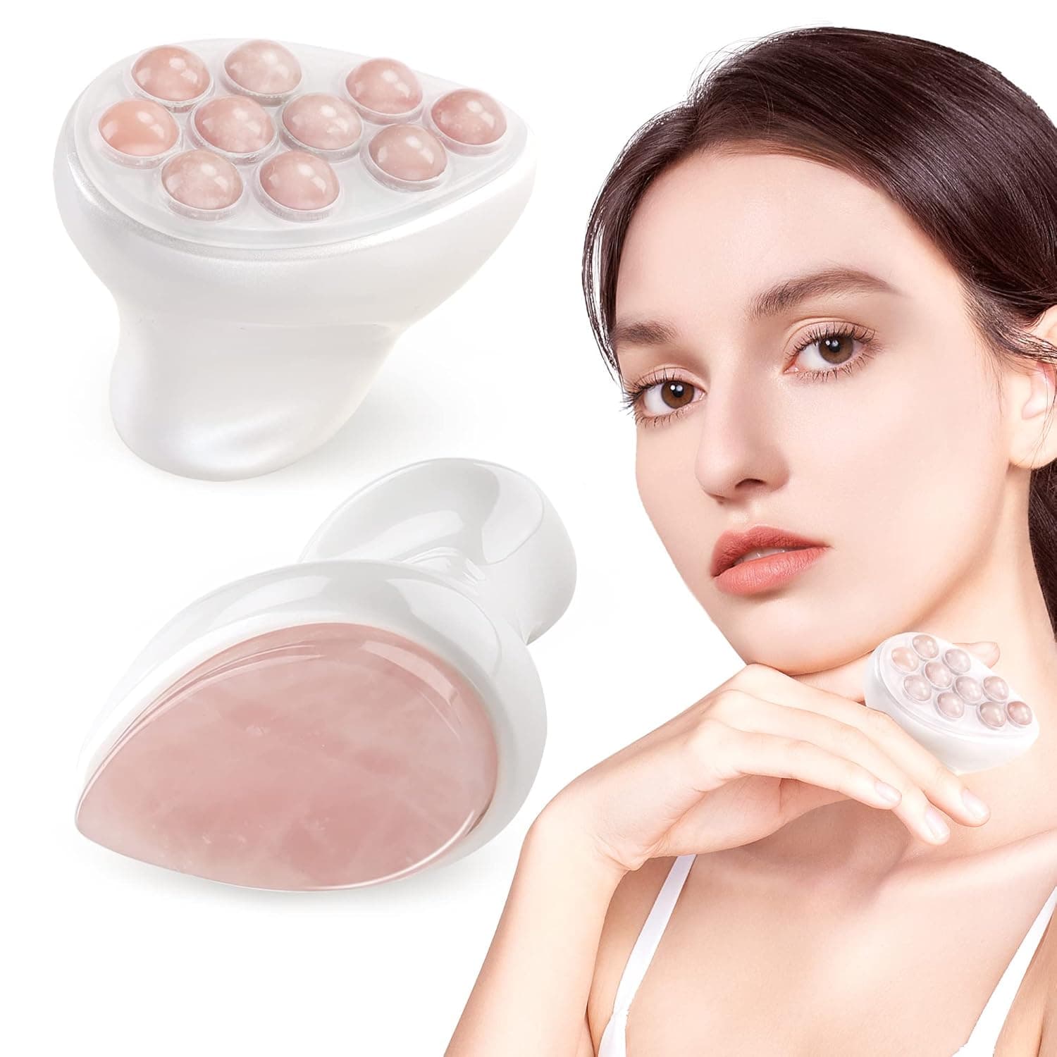 BEAUTYFACTOR Jade Roller & Gua Sha Set Face Roller and Gua Sha Facial Tools for Face, Eye, Neck, Body Puffiness Relief Tighten Skin Reduces Wrinkles & Eye Puffiness