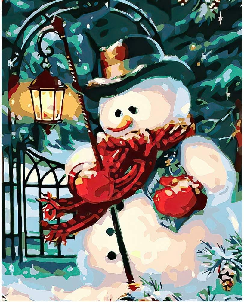 DIY Paint for Number by Adults, Colorful Canvas Oil Painting by Numbers Kits with Brushes and Acrylic Pigment for Kids Beginner 16 x 20 inch (Snowman)