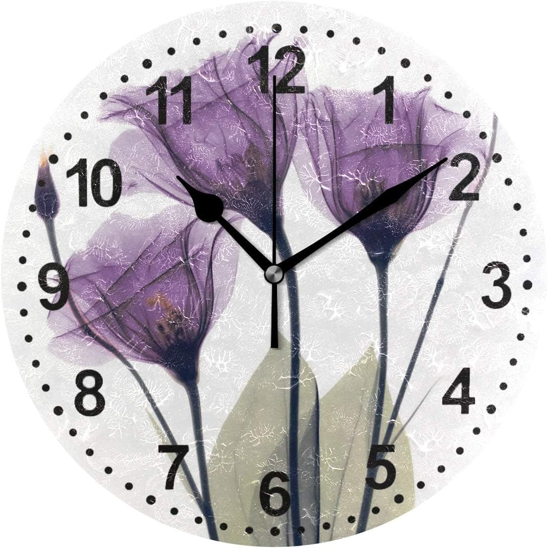 Flower Decorative Wall Clock 9.5 inch Silent Non Ticking Bathroom Clocks for Living Room Decor