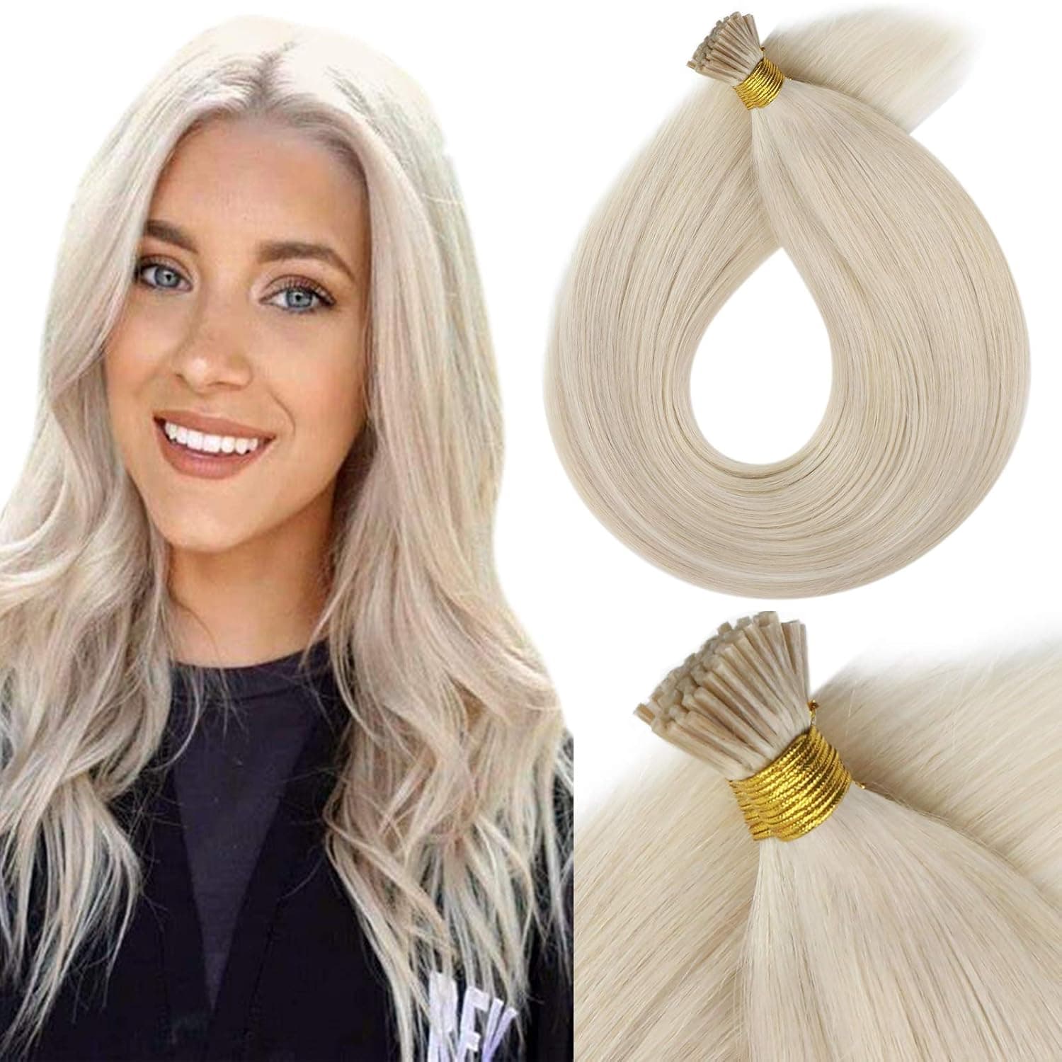 VeSunny Pre Bonded Hair Extensions Human Hair,Remy #60 Platinum Blonde Hair Extensions Human Hair Pre Bonded Fusion I Tip Keratin Straight Hair 14inch 50G/Pack