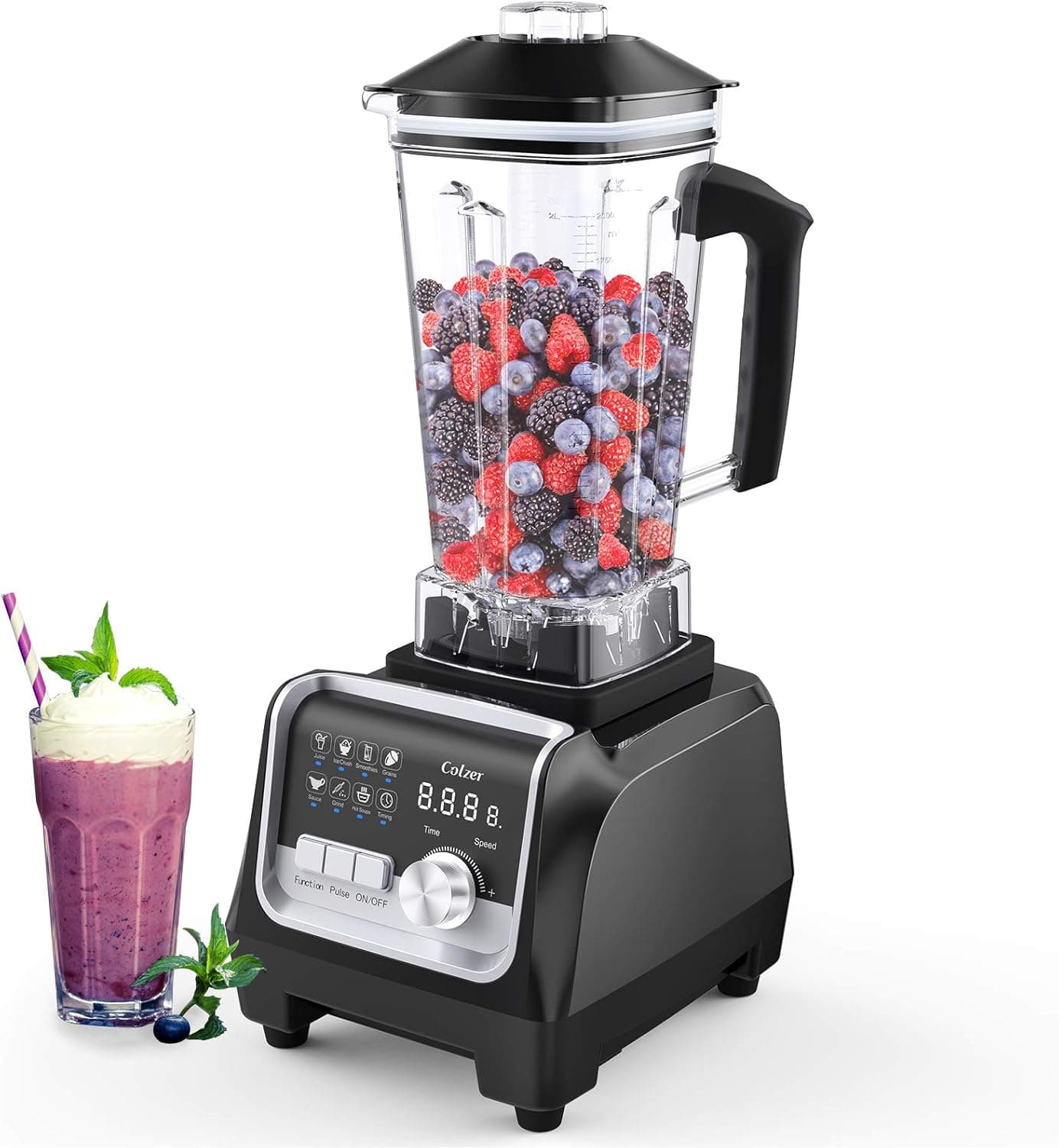 Colzer Professional Countertop Blender, 2200-Watt Blender for Shakes and Smoothies, Smoothie Blender with 7 Pre-programmed Settings & 9-Speed Control,High Speed Blender for Kitchen for Smoothie Maker