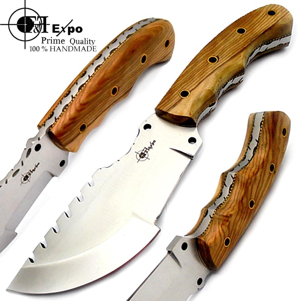Beautiful Olive Wood Tracker 9.5" Handmade Fixed Blade D2 steel Hunting knife with 100% Prime quality