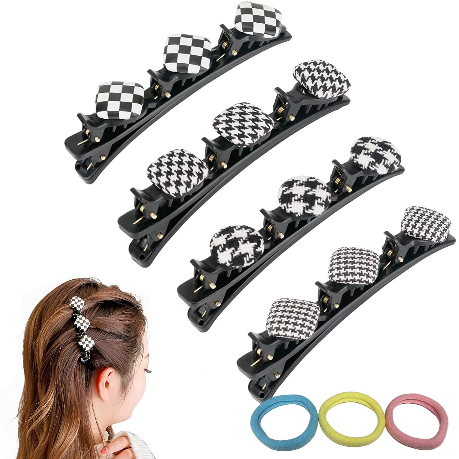 7 PCS Sparkling Crystal Stone Braided Hair Clips for Women/Girl, Barrette with 3 Clips On Top, New in 2022 Triple Hair Clips Barrette with Rhinestones (4 PSC)