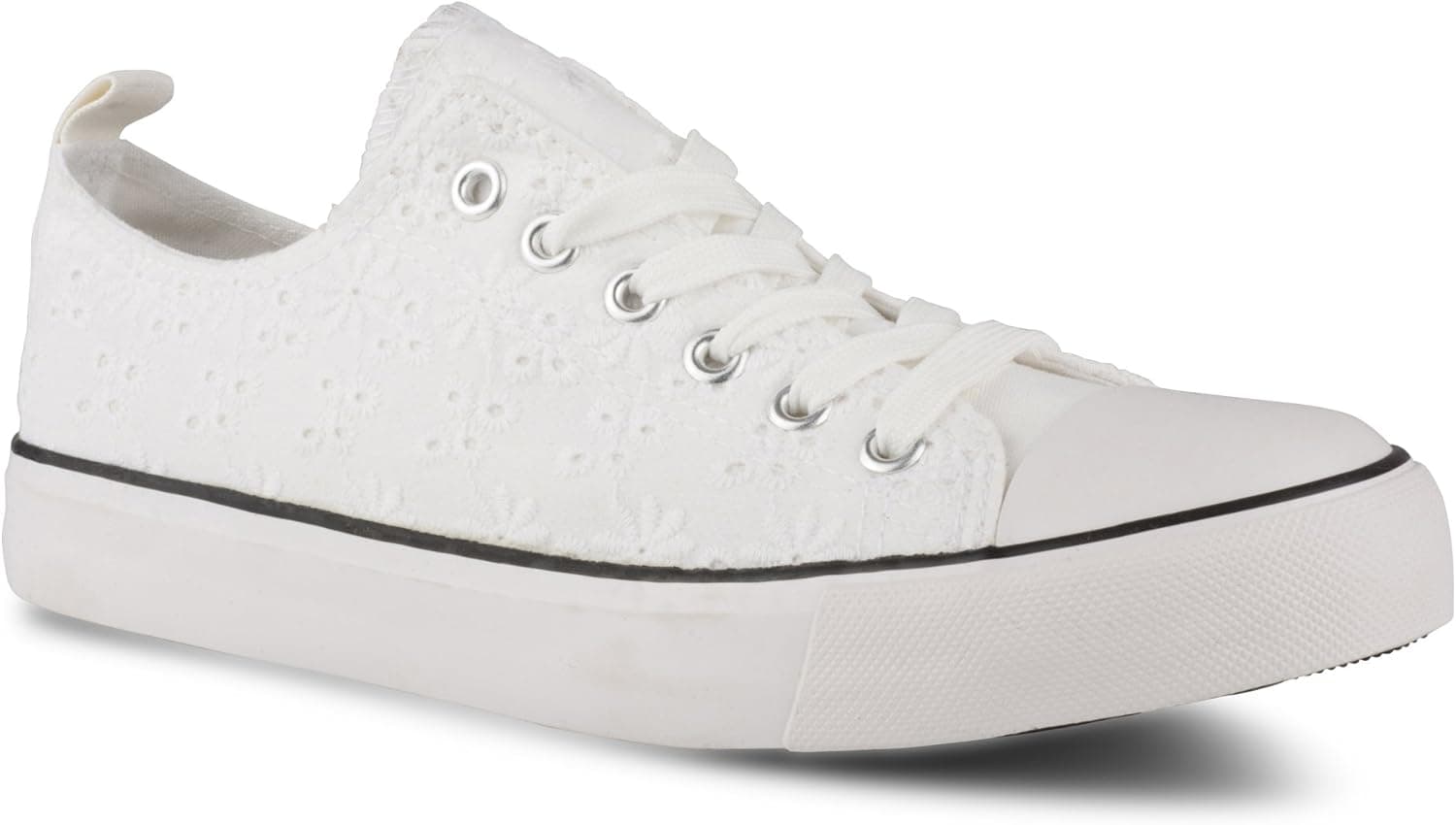 Twisted Womens KIX LO Retro Canvas Low Top Lace-Up Sneaker - White Eyelet, Size 9