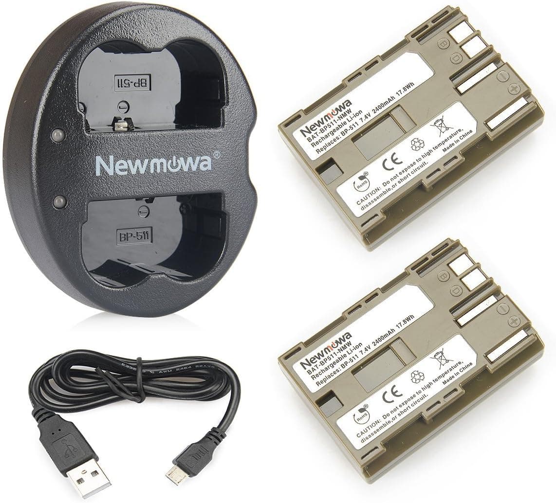 Newmowa BP-511 Replacement Battery(2-Pack) and Dual USB Charger for Canon EOS 5D, 50D, 40D, 20D, 30D, 10D, Digital Rebel, D60, 300D, D30