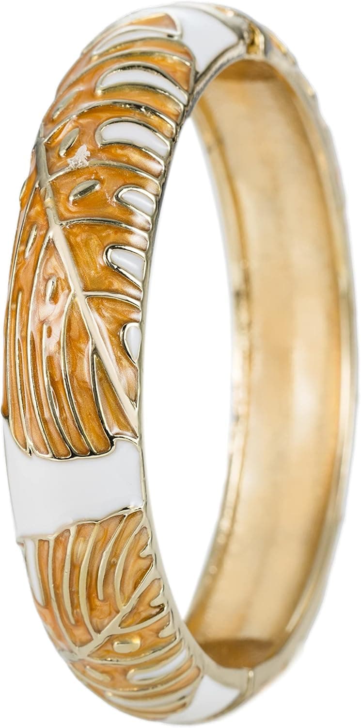 Aloha Jewelry Company Hawaiian Monstera Luau Leaves Hinged Clasp Fashion Enamel Bangle Bracelet