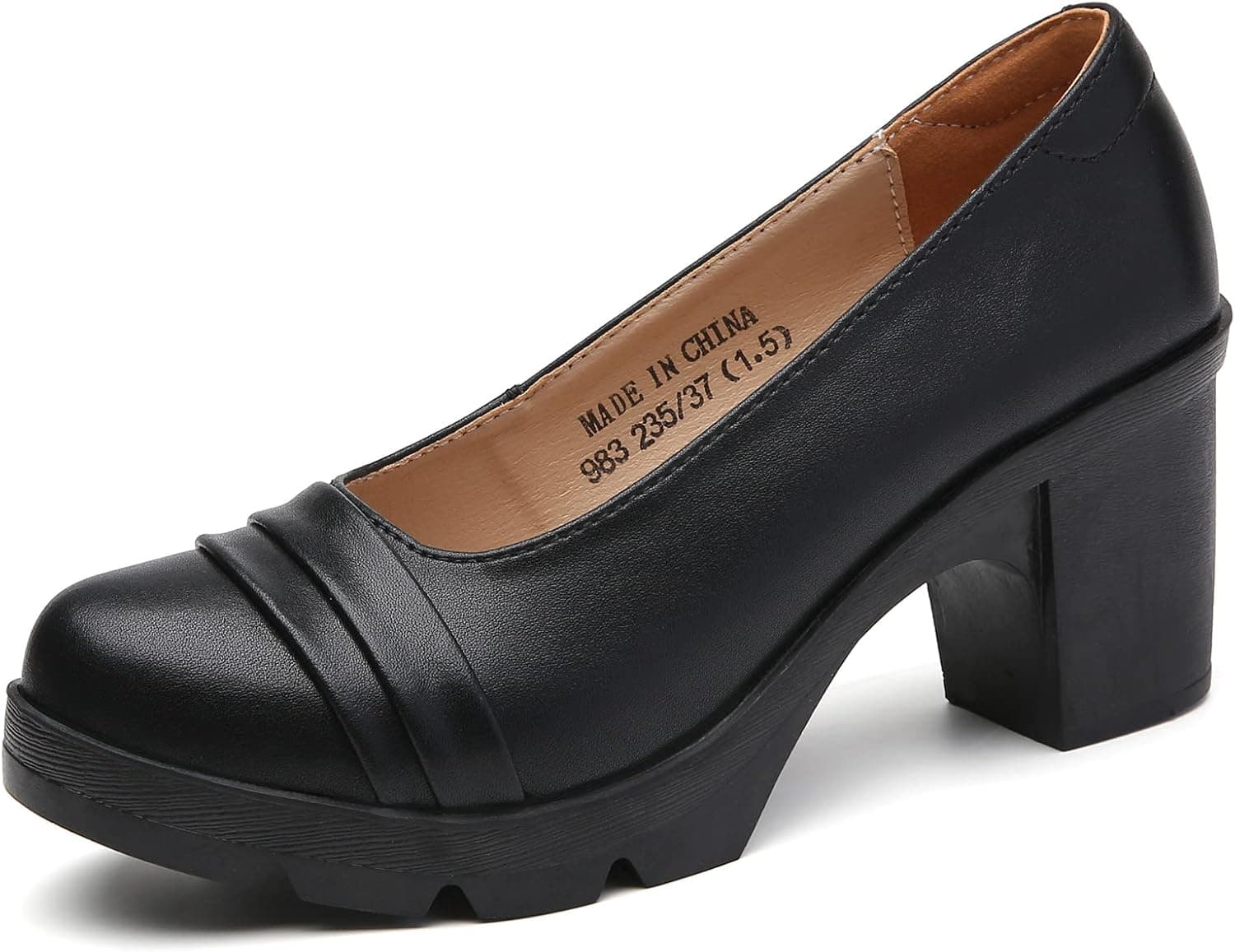 DADAWEN Women's Classic Leather Platform Mid-Heel Round Toe Mary Jane Oxfords Dress Pumps Shoes