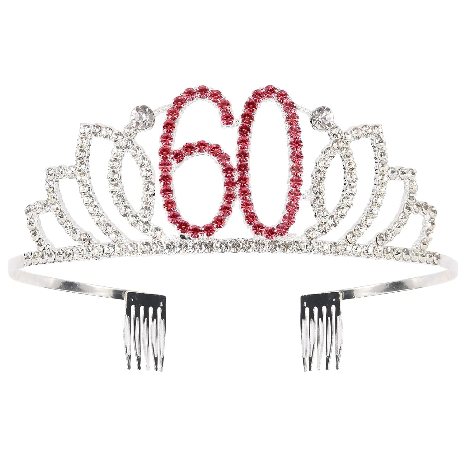 60th Novelty Birthday Tiara Crown for Women, 60th Birthday Crown Women, Silver Pink Birthday Crown Rhinestone for 60th Birthday Gift, 60th Birthday Party Supplies