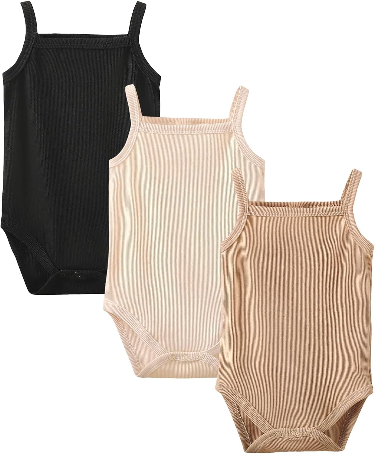 OPAWO Sleeveless Onsies for Baby Girls' Bodysuits 3 Pack Newborn Ribbed Spaghetti Strap Summer Baby Undershirt 0-24 Months