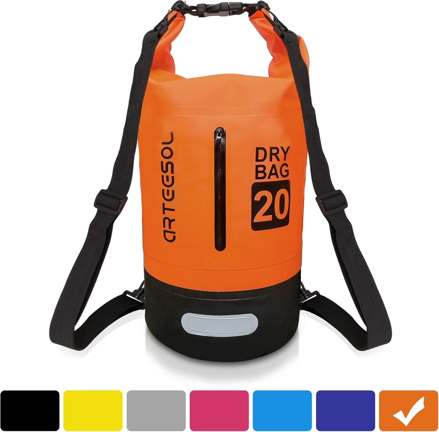 arteesol Dry Bag, Waterproof Dry Bag 5L/10L/20L/30L Backpack with Adjustable Shoulder Strap Perfect for Kayaking/Boating/Canoeing/Fishing/Rafting/Swimming/Camping/Snowboarding (20L, Orange)