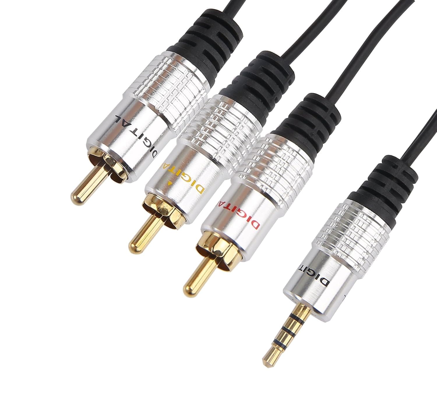 Devinal 5FT(1.5m) 3.5mm TRRS 3 Ring Male Plug to 3 x RCA Phono Jack Aux Audio Video AV OFC Cable