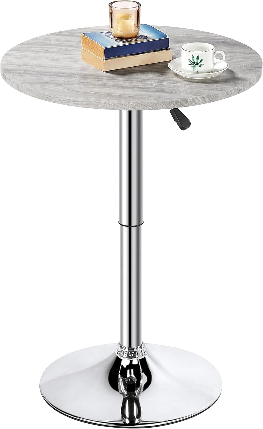 Topeakmart Height Adjustable Round Pub Table Counter Bar Height MDF Top Table 360° Swivel Bar Tables Tall Cocktail Tables Bistro Table, Grey