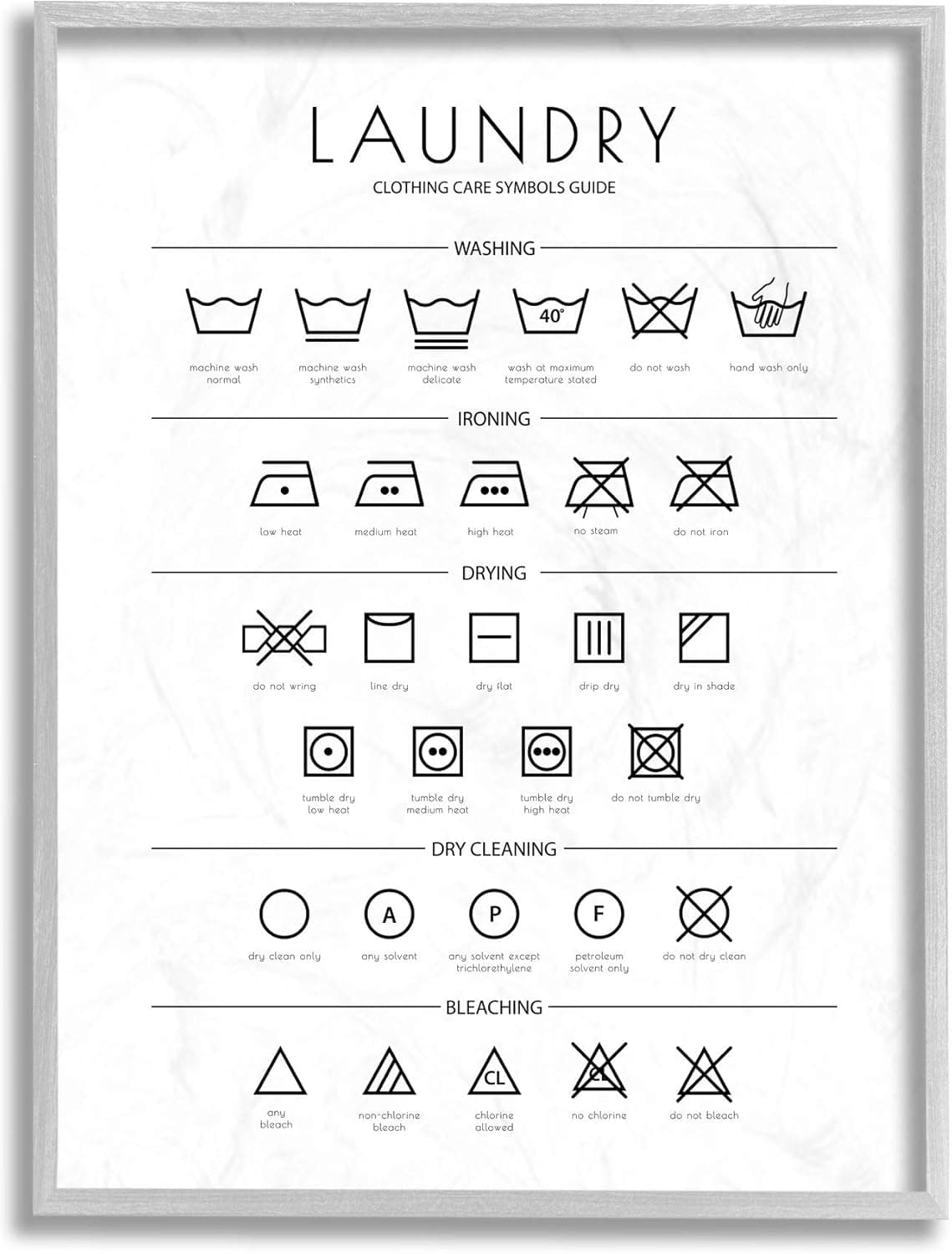Stupell Industries Laundry Cleaning Symbols Minimal, Design by Martina Pavlova Grey Framed Wall Art, 16 x 20, White