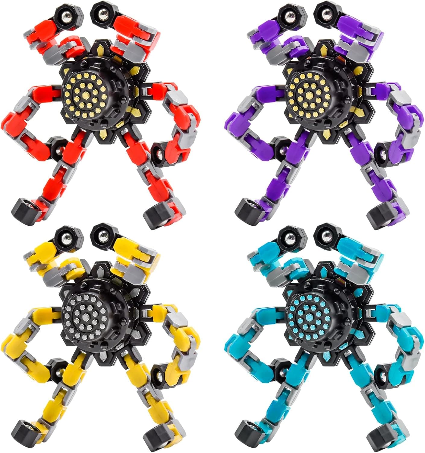 TOZONG 4 PCS Fidget Spinner Sensory Toys,Creative Top Spinning Stress Relief Hand Toy,Transformable Chain Mechanical Spiral Twister Fingertip Gyro Anti-Anxiety Toys for Adults and Kids
