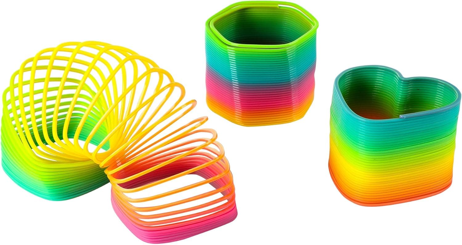 Blue Panda Rainbow Slinky Toy - 3-Pack Plastic Slinky, Rainbow Coil Springs in 3 Shapes Kids Birthday Party Favors, Pinata Fillers, Goodie Bags, Square, Hexagon Heart-Shaped, 3.2 x 2.2 inches