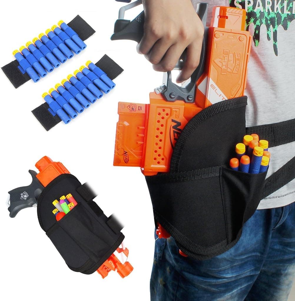 Junpro 1 PC Tactical Waist Leg Holster Bag with 2 PCS Dart Wrister Bands Kits for Nerf Guns N-Strike Elite Series Blaster