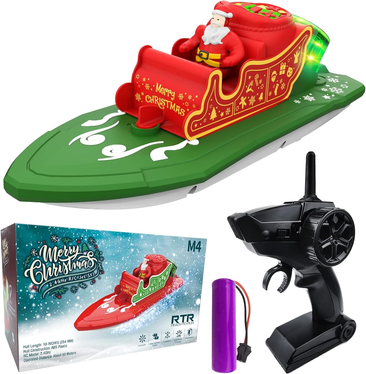 IOKUKI 2.4G RC Boats for Kids - Remote Control Boat for Kids & Adults for Lakes & Pools with Rechargeable Batteries/Dual Motors/Charger Cable & Low Battery Prompt Toy Boat (Green)