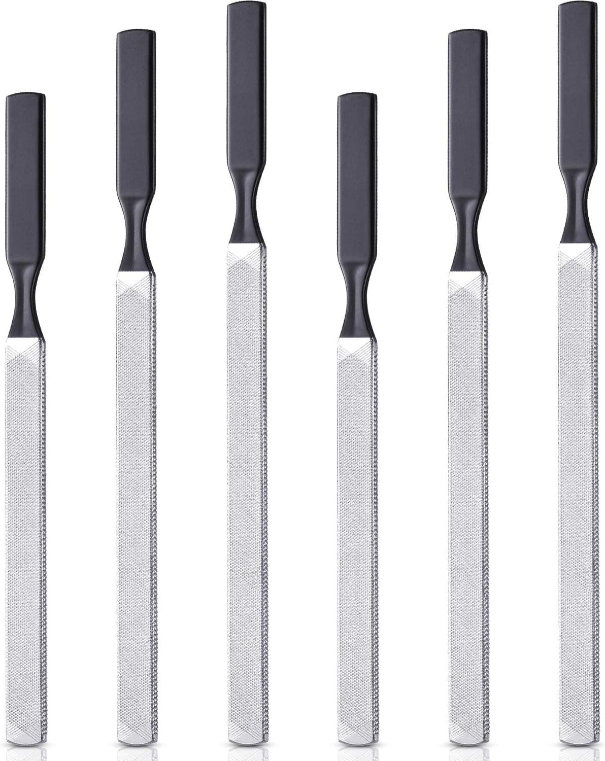 6 Pieces 3 Size Stainless Steel Toenails Fingernails File 4 Side Metal Thick Nail File Buffers with Anti-Slip Handle Manicure Nail File for Men Women