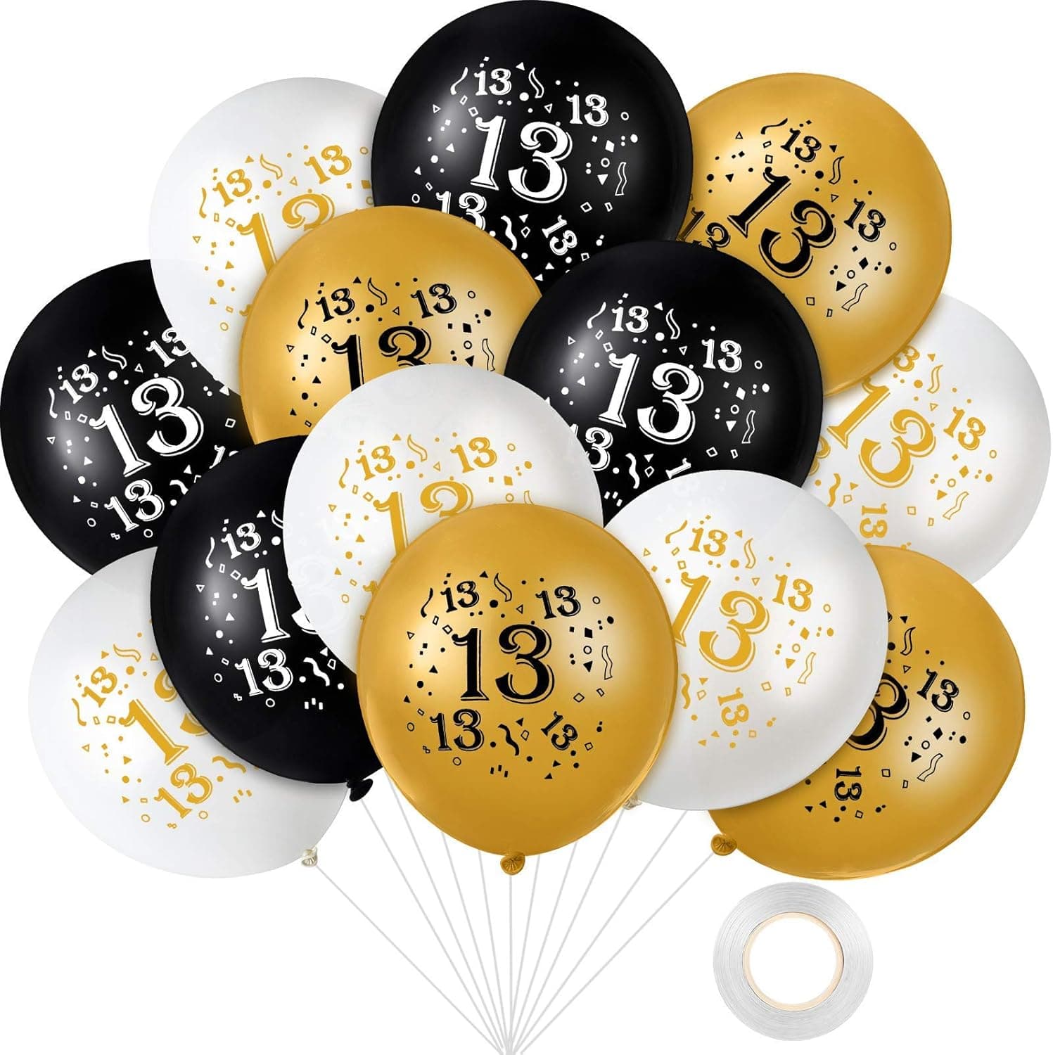 51 Pieces 13th Birthday Latex Balloons 12 inch Official Teenager Party Balloons Black Gold White Balloons for Official Teenager Birthday Party Anniversary Party Supplies Indoor Outdoor Decor