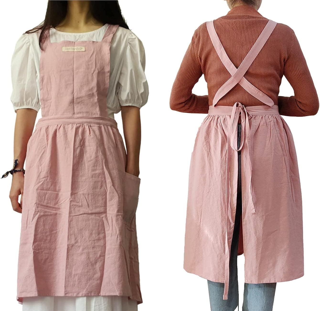 losofar Women Cotton Bib Pleated Apron Garden Pinafore Dress Work Somck