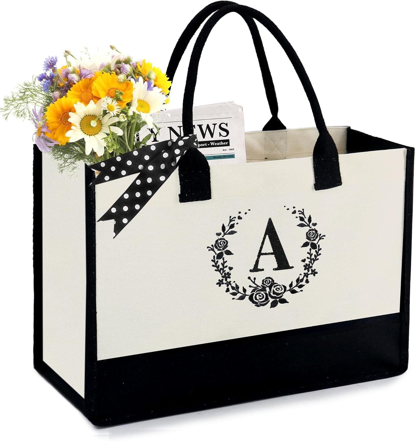 BeeGreen Personalized Birthday Gifts for Women Mom Teacher Initial Canvas Tote Bag Embroidery Monogram 13oz