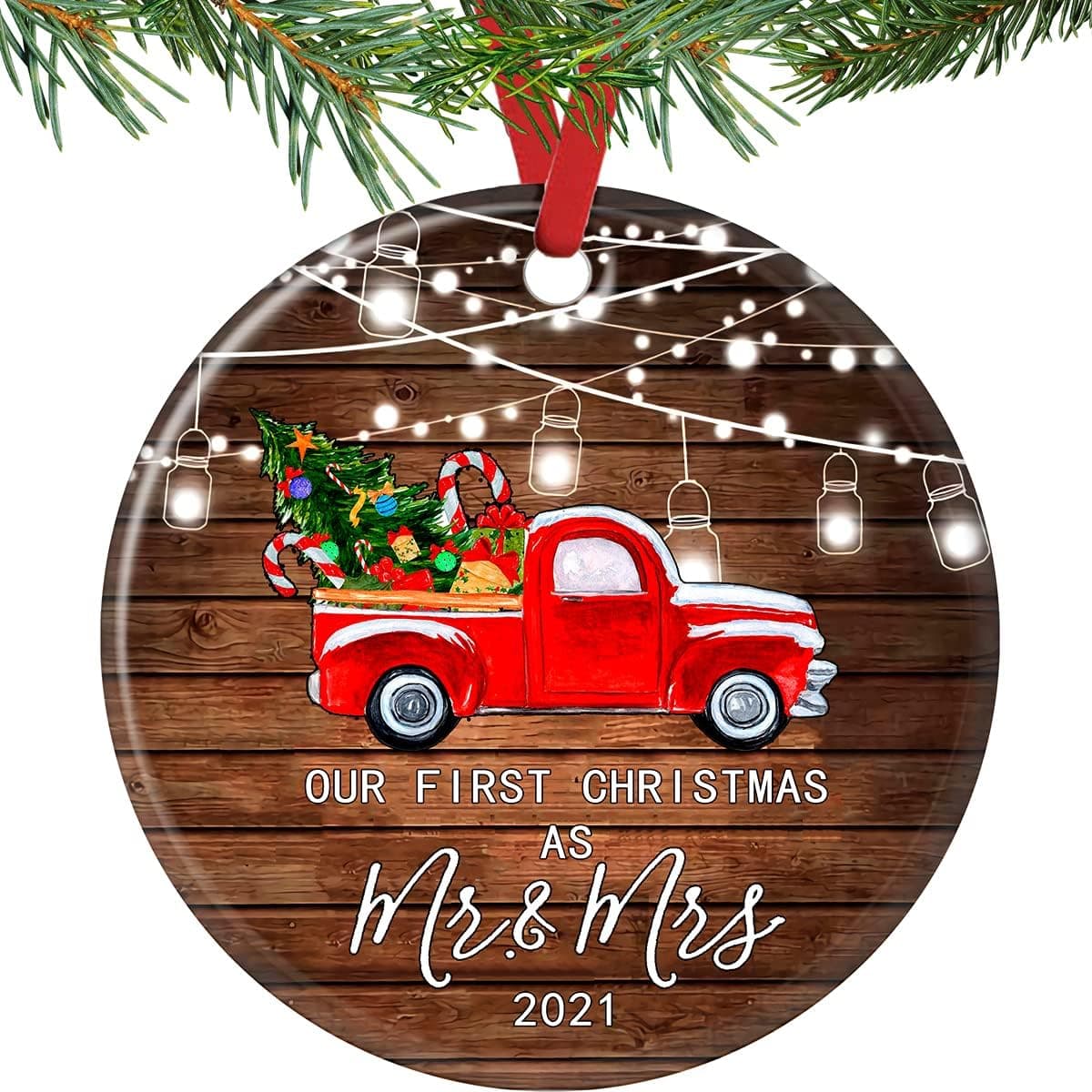Vintage Christmas Tree Ornaments Personalized Wedding Gifts for Bride and Groom Couple Unique Our First Christmas Ornaments 2021 Bridal Shower Newlywed Mr and Mrs Gifts Just Married Decorations