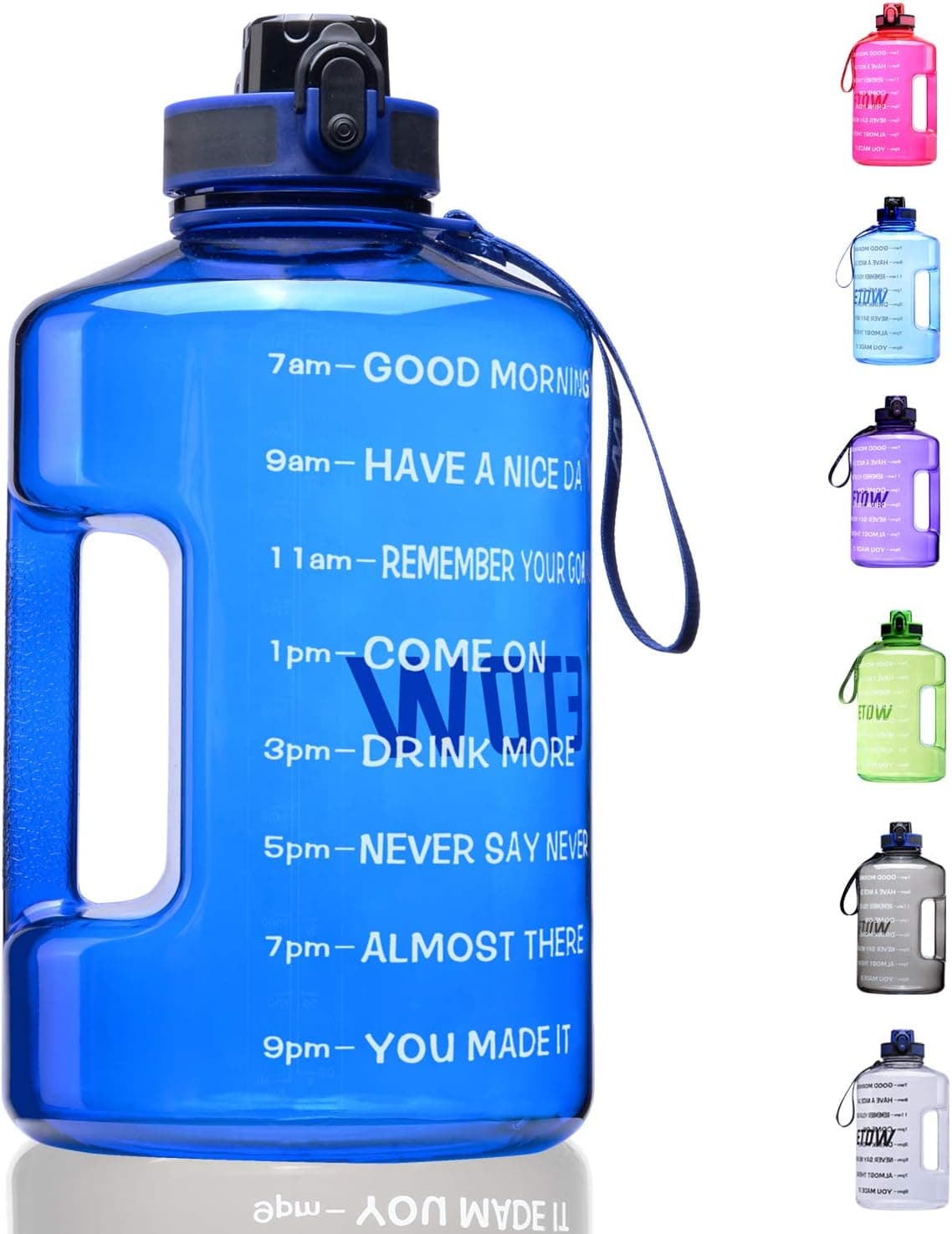 ETDW Gallon Motivational Water Bottle Jug with Time Marker, 128oz BPA Free Big Daily Water Intake Bottle Leakproof with Handle Blue