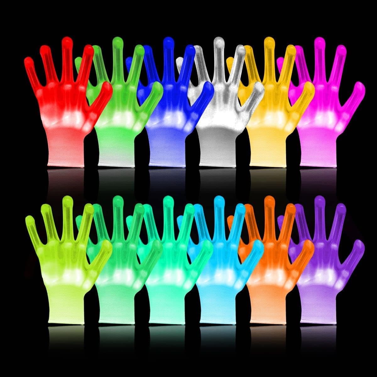 WEICHUANGXIN LED Gloves, 12 Color Changing Flashing Skeleton Gloves, Cool Light Up Costume for Halloween Christmas Birthday Party, Best Gifts for Age 8-14 Years Kids, 1 Pair（Large）…