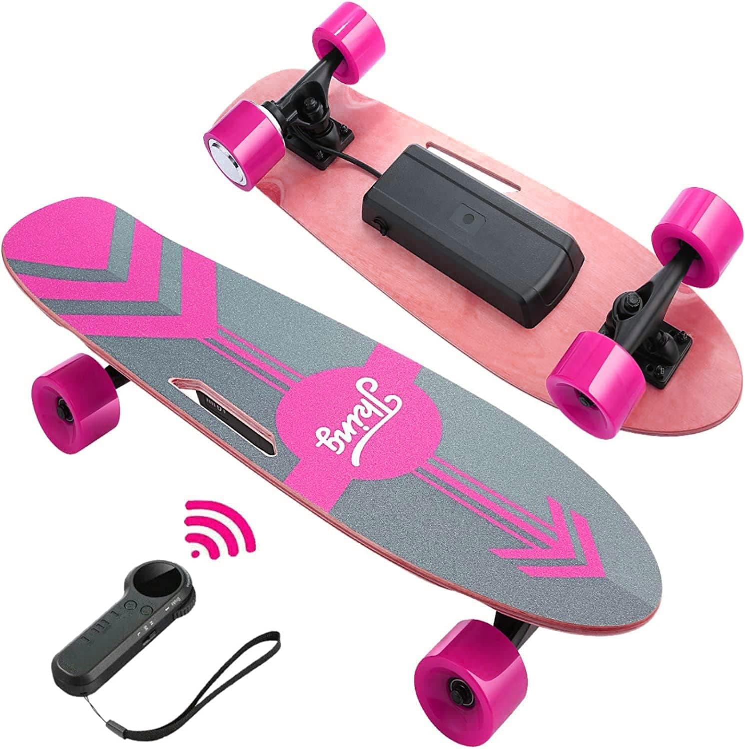 CAROMA 350W Electric Skateboard for Adults Teens, 27.5" 7 Layers Maple Electric Longboard with Remote, 12.4 MPH Top Speed, 8 Miles Max Range, 220lbs Max Load E Skateboard