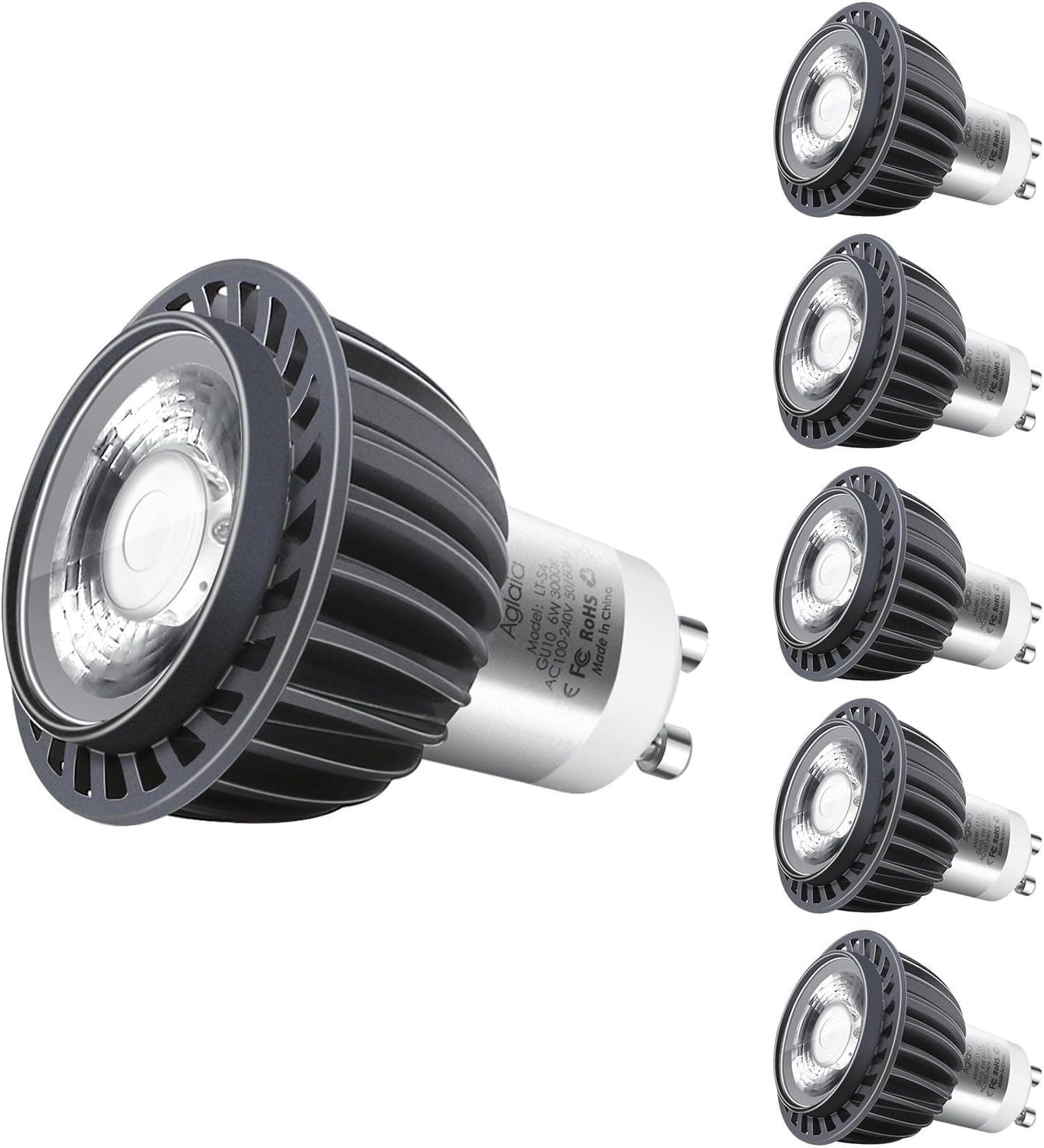 Aglaia GU10 LED Bulbs 6W, 50W Incandescent Equivalent, 3000K Warm White, 420LM, 30 Beam Angle Tracking Lights, Pack of 5 Units