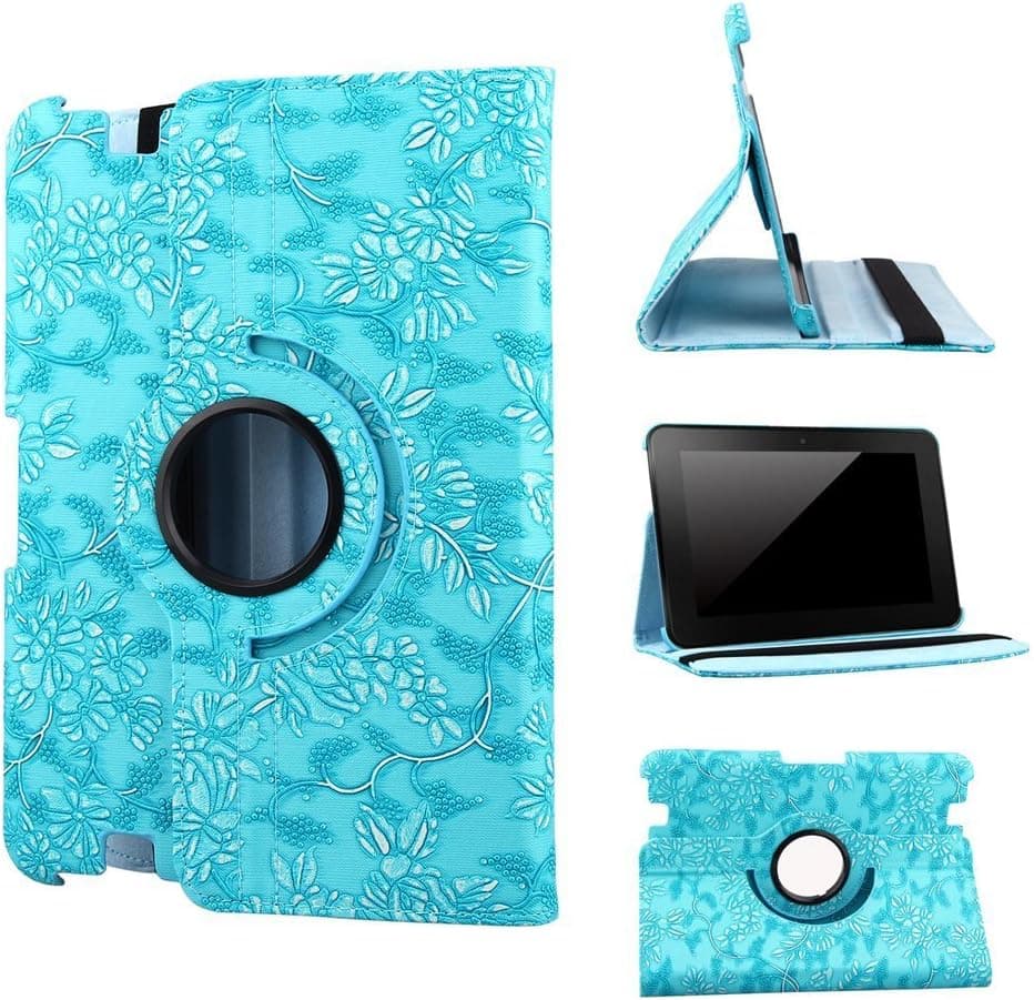 iNenk Kindle Fire HD 8.9 Inch Case, 360 Degrees Rotating Swivel Stand Smart Cover Flower Printing Protective Accessories for Kindle Fire HD 8.9 Inch Tablet - Light Blue