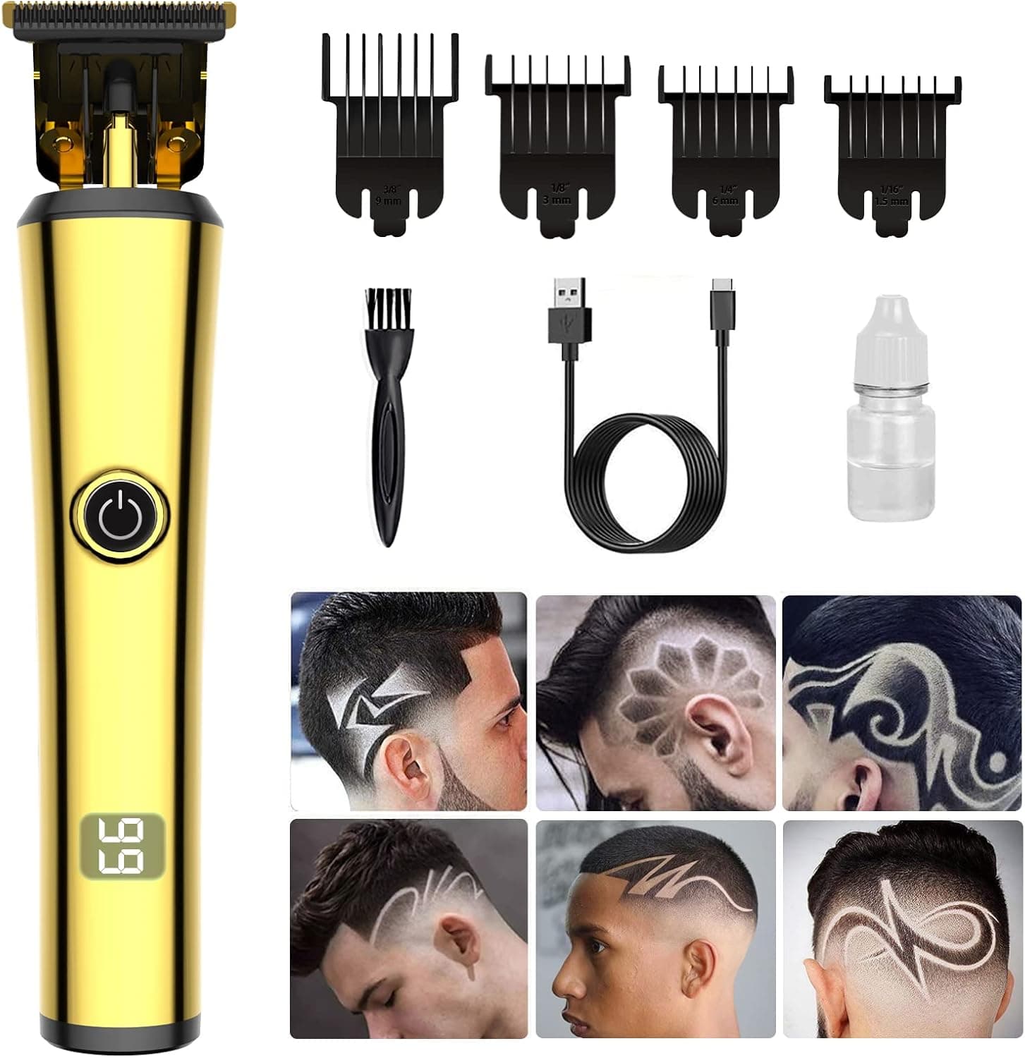 Oudekay Hair Trimmers for Men, T Blade Beard Hair Trimmer, Professional Electric Cordless Rechargeable Hair Clippers for Man,Zero Gapped Trimmer Hair Clipper,Home Barber Salon Set Gold