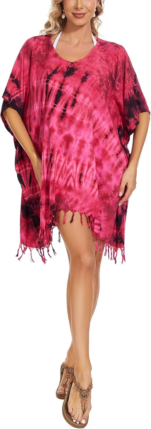 Beautybatik Women Boho Hippie Tie Dye Plus Size Tunic Blouse Kaftan Top XL to 4X