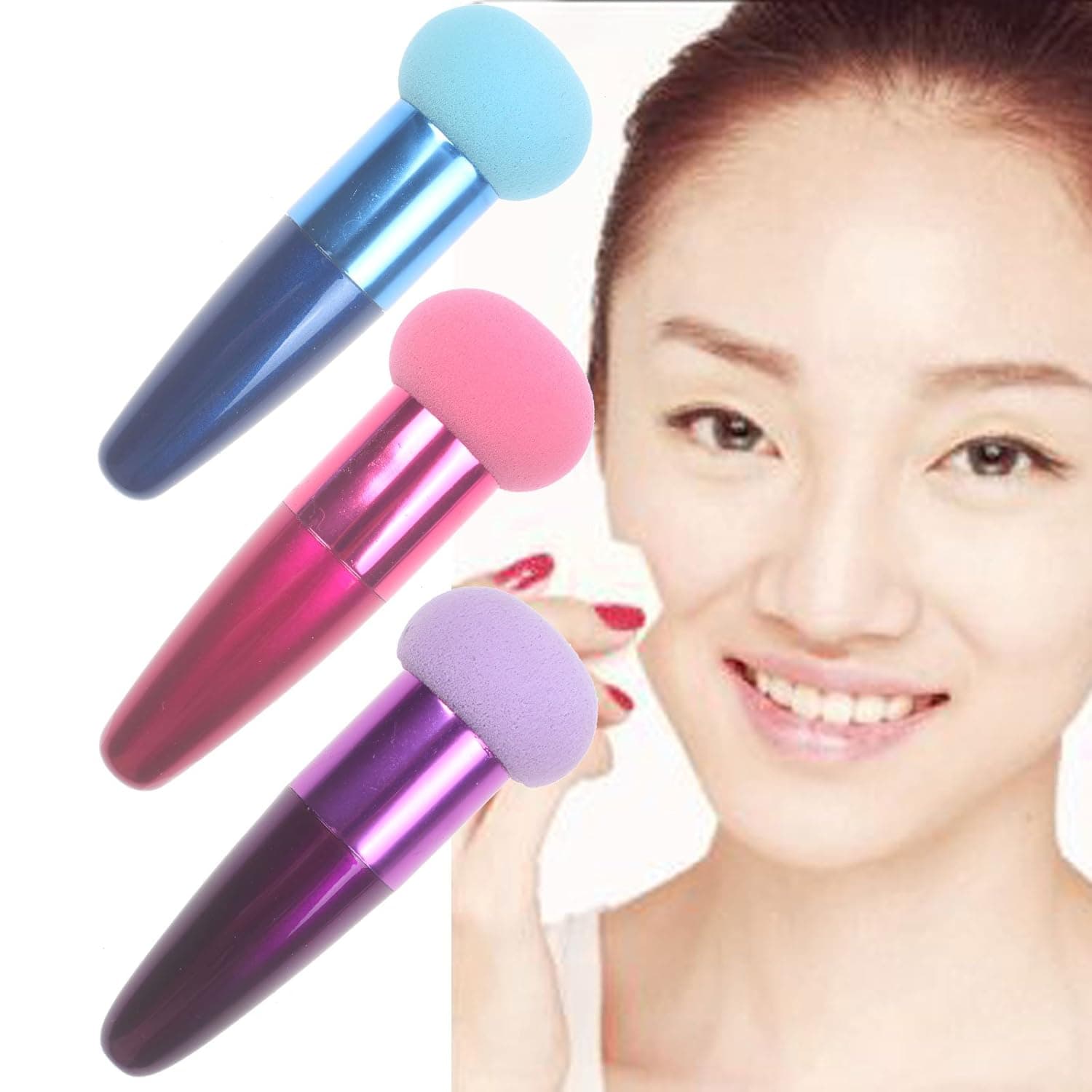 Brand New 5 Pieces Mini Makeup Blender Sponge with Handle Flawless Smooth Round Shaped Powder Puffs Foundation Applicators