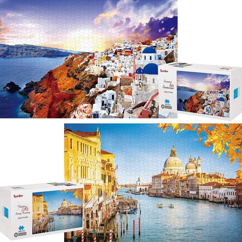 ToyerBee Puzzles for Adults 1000 Pieces-2 Pack Jigsaw Puzzles with Large Posters for Adults Teens & Kids, Large Puzzle Game Toys Gift for Family & Friends 27.6" x 20"
