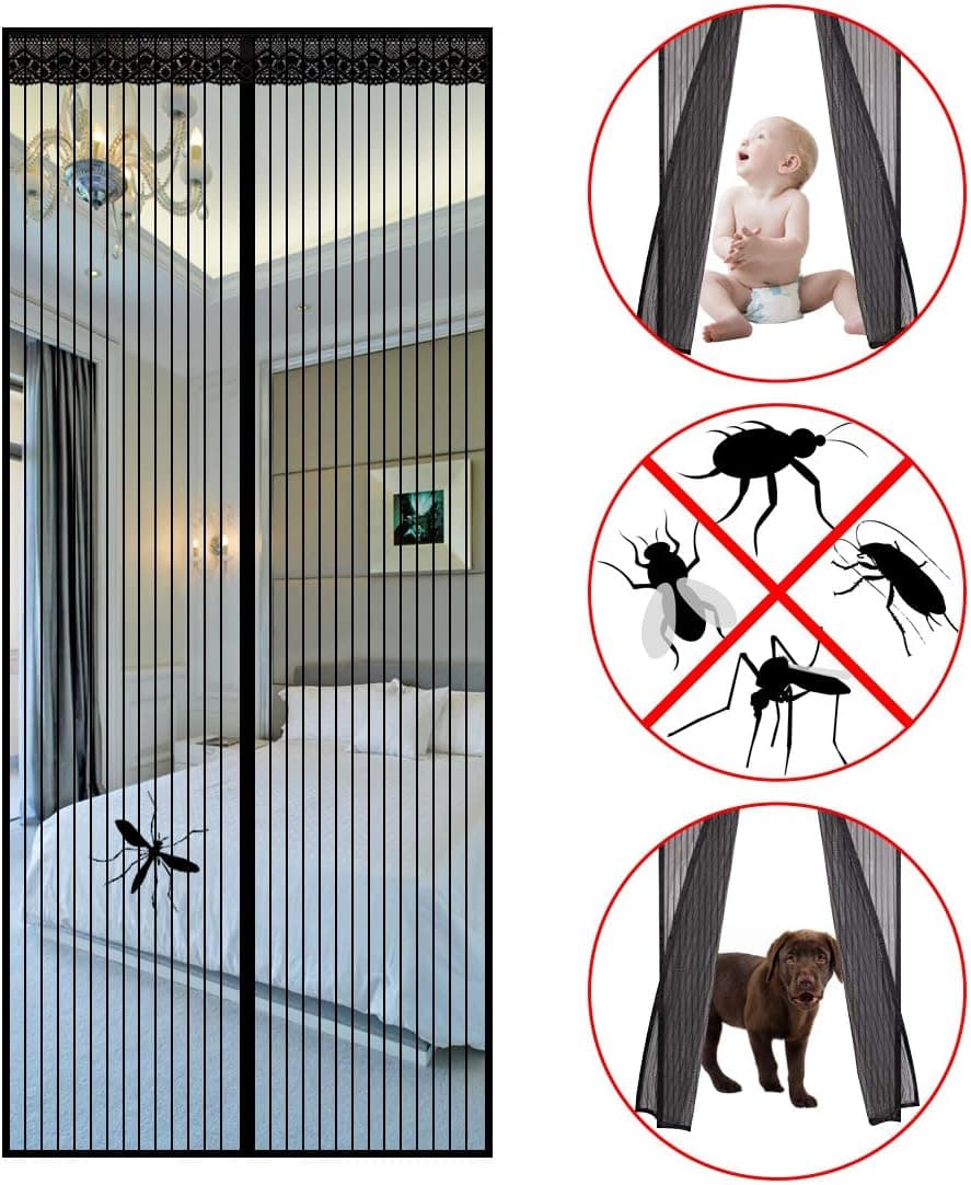 Magnetic Screen Door Bug Off Instant Net Screen Door with Magnets Walk Through Fly Door Screen with Heavy Duty Mesh Curtain, Fits Doors Up to 34" x 82" Max