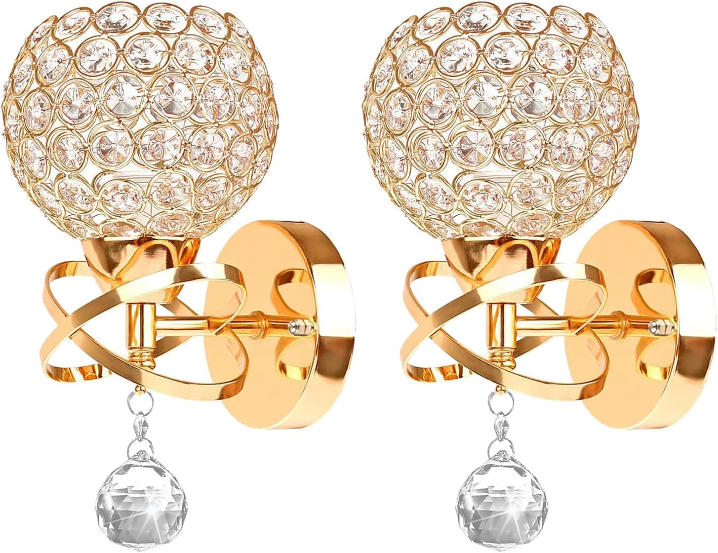 Gold Wall Sconces Set of Two, Modern Crystal Wall Lights with E26 Socket Hardwired Sconces Wall Lighting Bedside Wall Lamp Crystal Decor Wall Mount Light Fixture for Living room, Bedroom, Hallway
