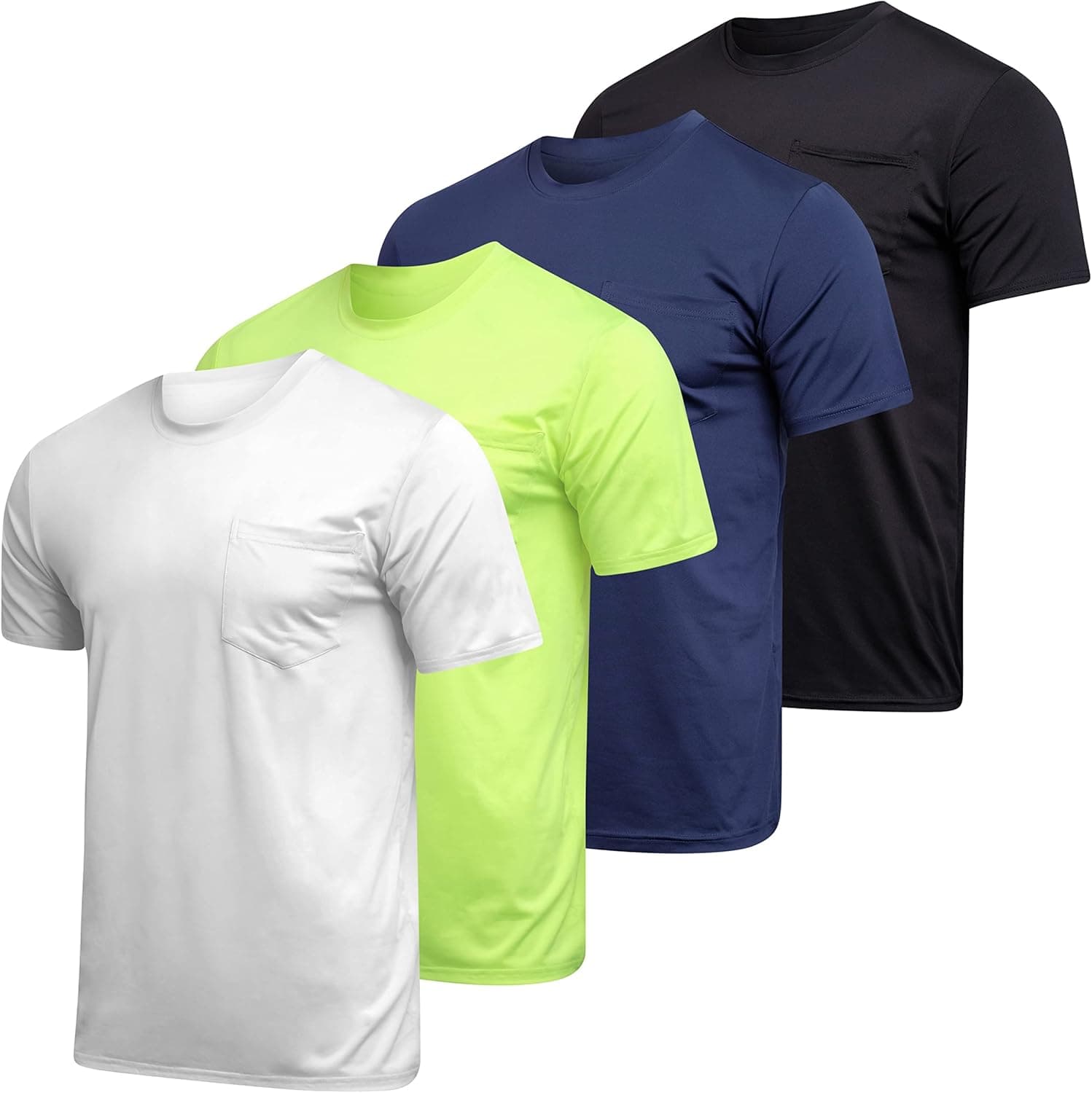 4-Pack: Mens Dry-Fit Moisture Wicking Active Athletic Performance Short Sleeve Crew T-Shirts with Pocket
