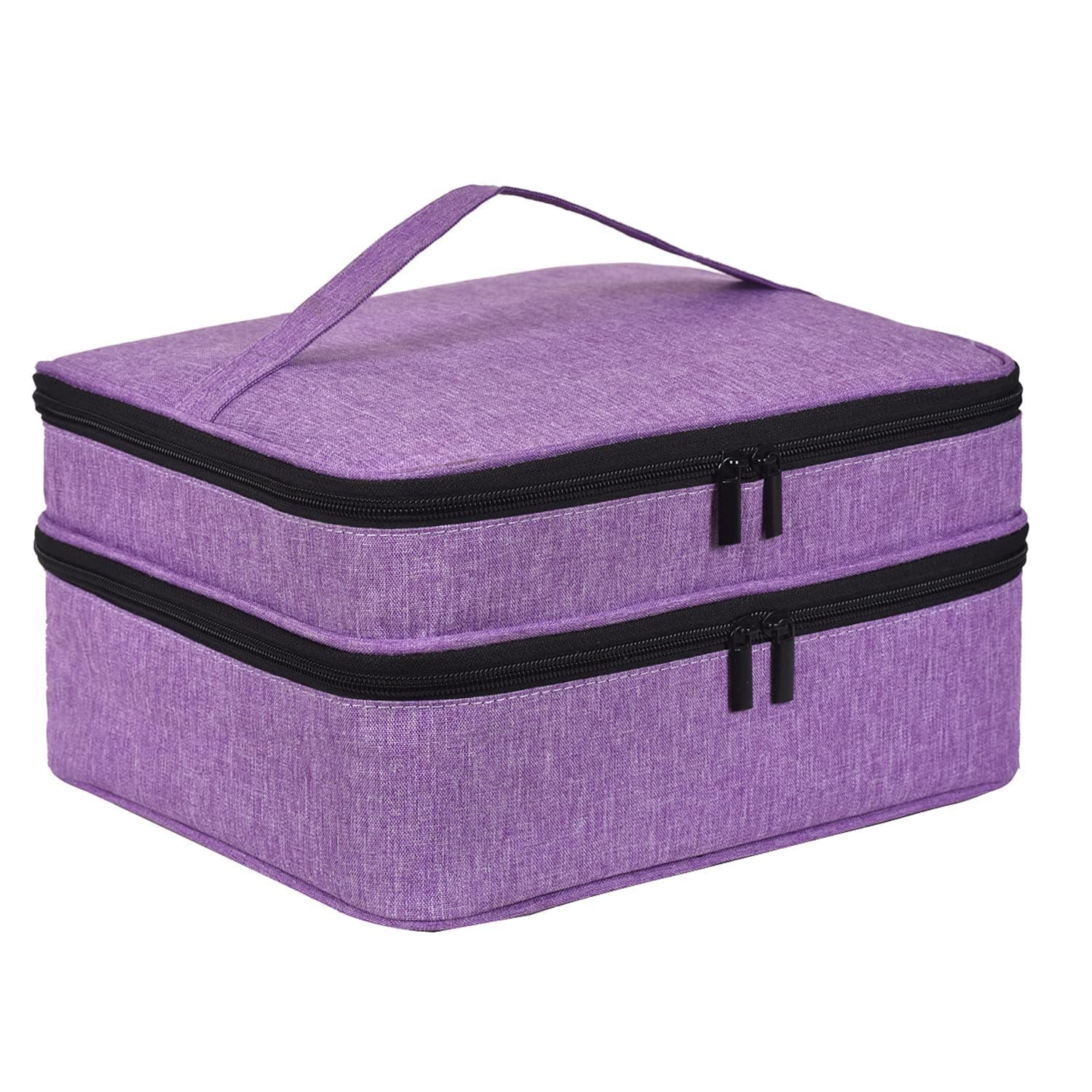 LYFFXYH Nail Polish Carrying Case, Portable Nail Polish Holder Holds 42 Bottles(15ml), Double-layer Storage Bag for Nail Polish and Manicure Set (Purple-Holds 42 Bottles)