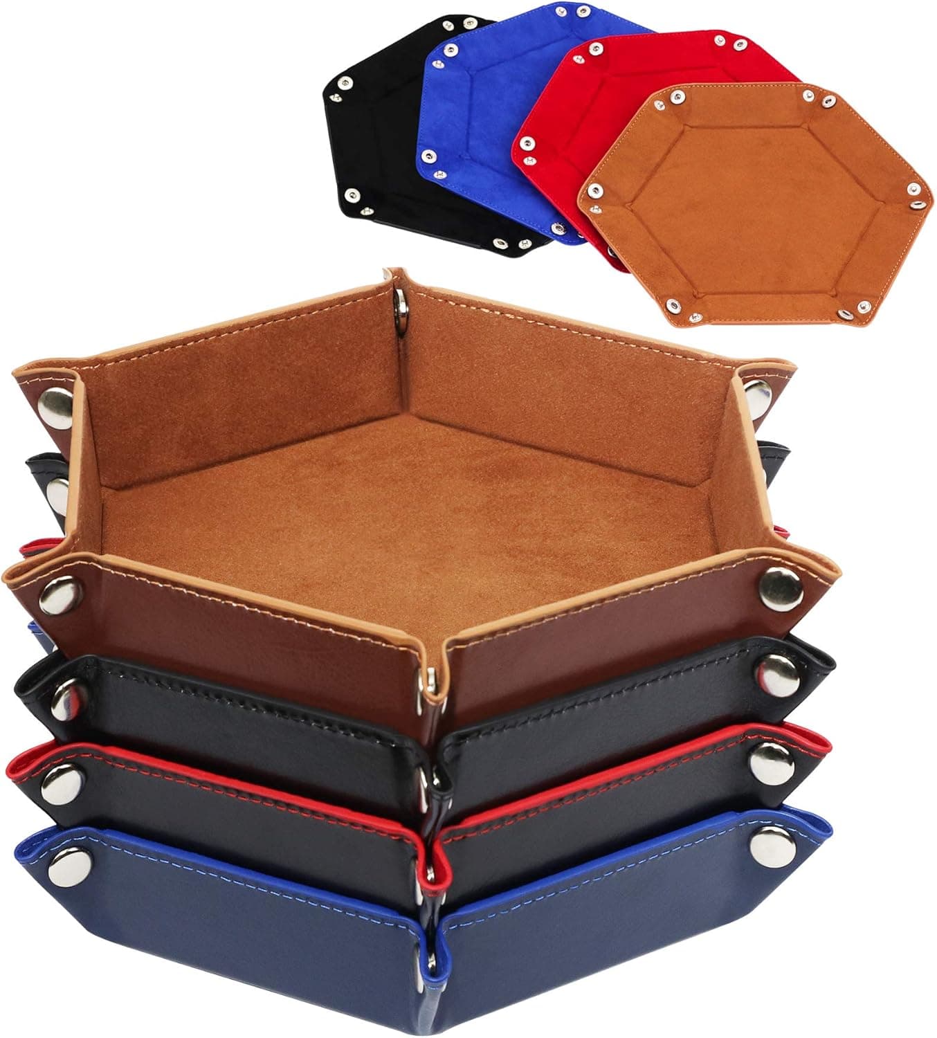 K.T. Fancy Dice Tray 4 Pieces Dice Tray Folding D&D Dice Mat Dice Holder Storage Box for Rolling Dice Games Metal Dice Rolling Tray PU Leather and Velvet