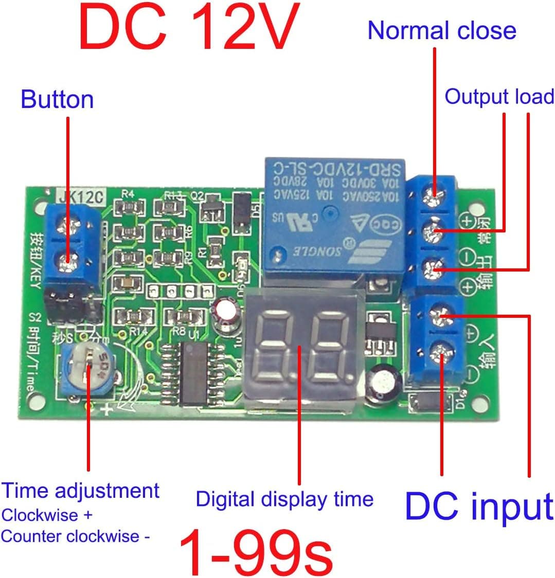 Stormspot DC 12V Digital LED Display Time Delay Relay Module with Trigger Start Countdown Stop Infinite Cycle Delay Timer Relay for Smart Home Automatic Control (type2)