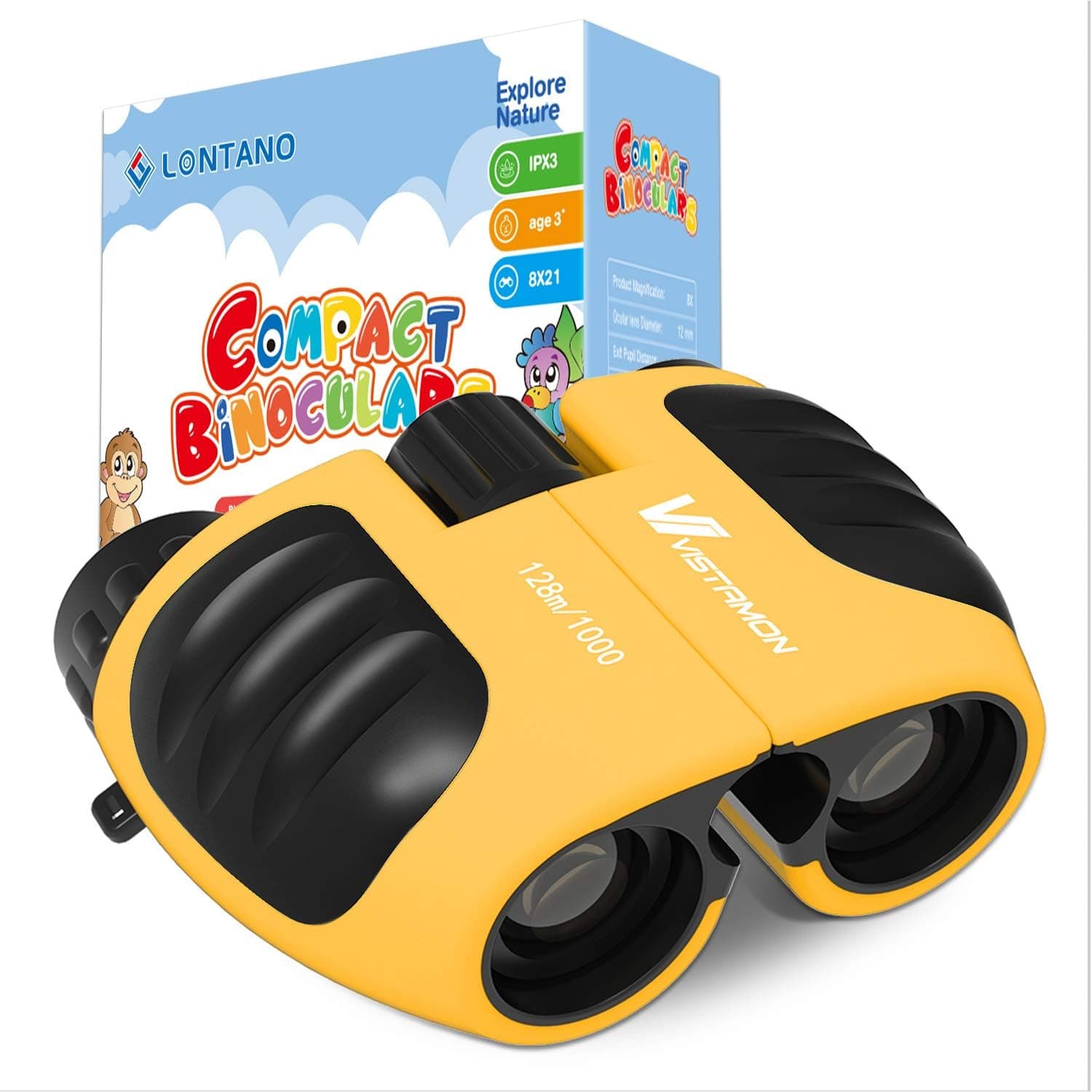Compact Shock Proof Binoculars for Kids 8x21 with High-Resolution Real Optics, Best Gift for Boys & Girls Toys 3-12 Year Old (Yellow)