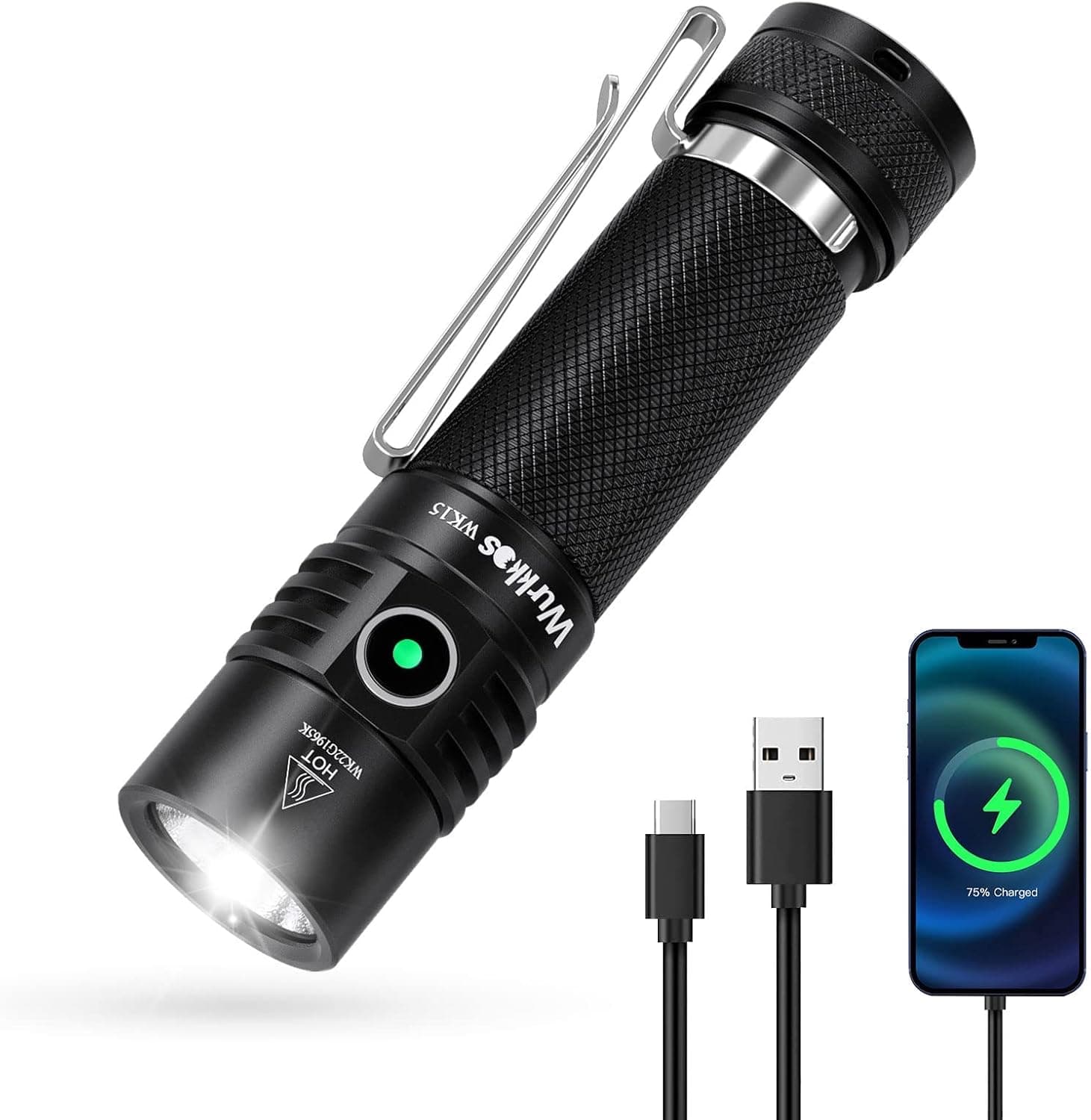 wurkkos WK15 Led Rechargeable Flashlights,3000 Lumen Led Flashlight USB Super Bright Flash Light High Lumen,IP68 Waterproof Small Handheld Flashlight for Outdoor, Camping, Hiking