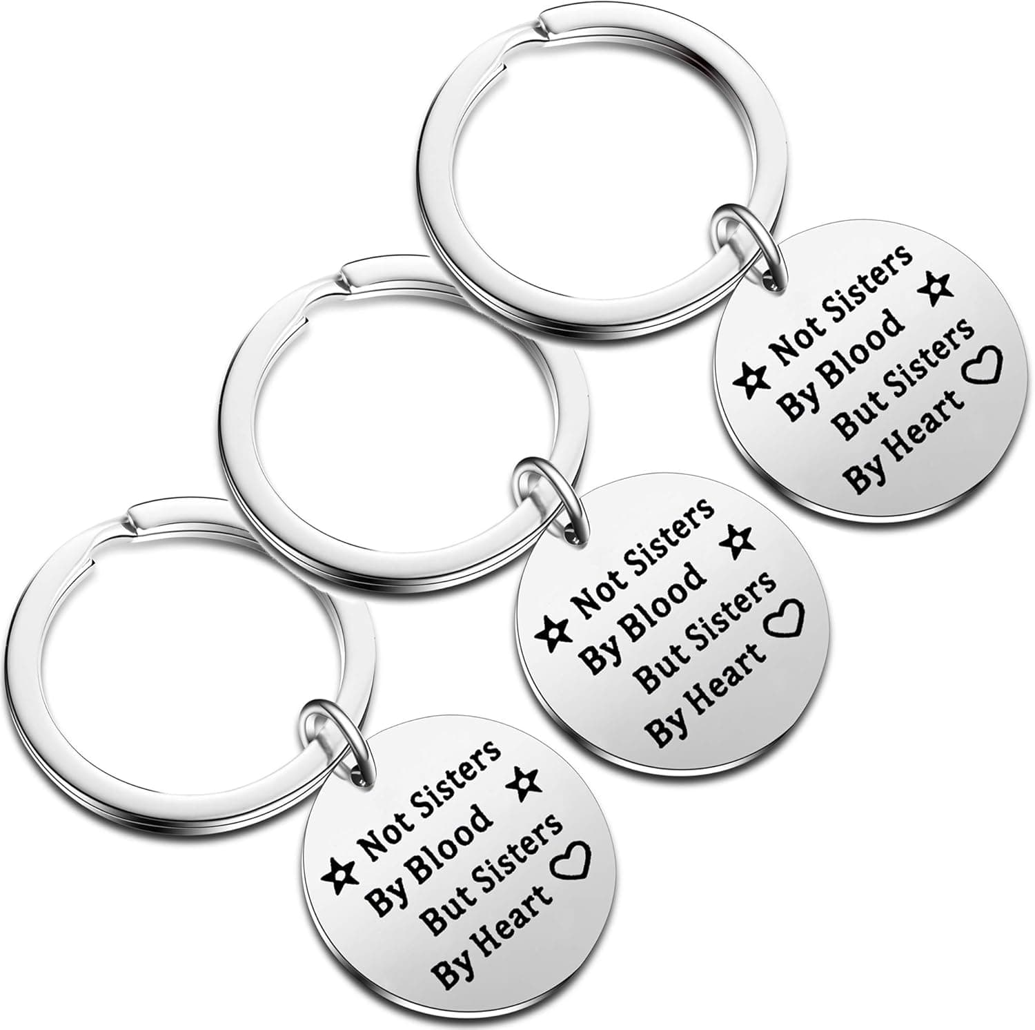 Pack of 3 Best Friend Keyring Gifts Not Sisters By Blood But Sisters By Heart Keychain BFF Friendship Jewelry Women Family Key Chain (Style-1)