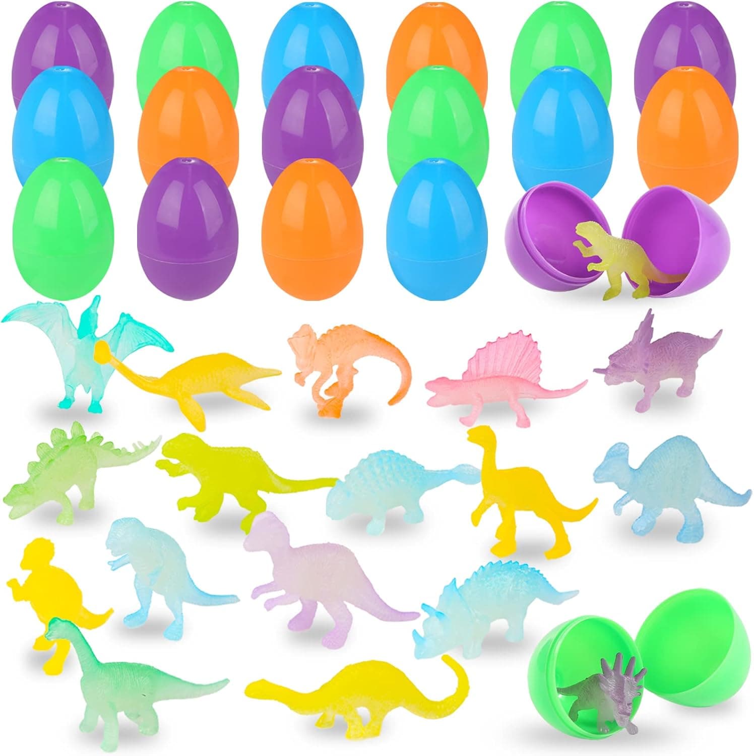LovesTown Easter Eggs Filled with Dinosaur Toys, 16 PCS Prefilled Easter Eggs with Novelty Toys for Party Favor, Easter Eggs Hunt, Easter Basket Stuffers