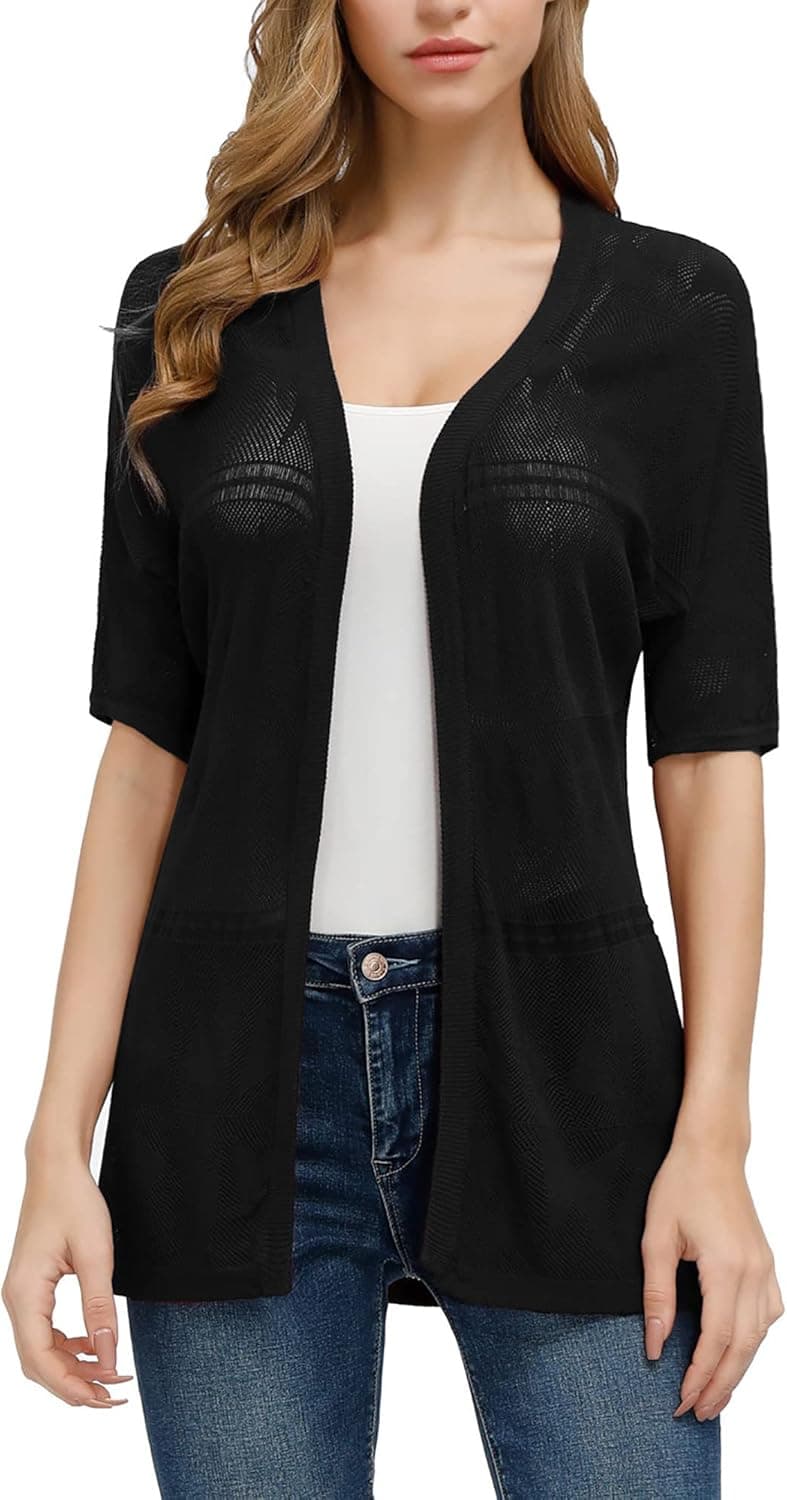 CURLBIUTY Women Summer Short Sleeve Cardigan Casual Sheer Open Front Sweater