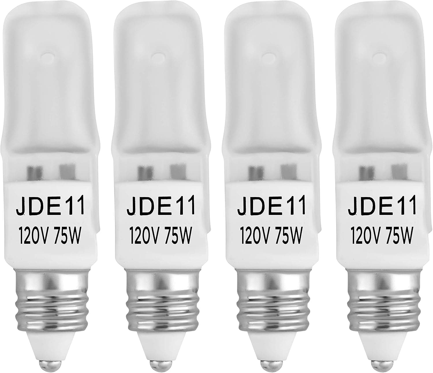 4-Pack JDE11 120V 75W Frosted Halogen JDE11 75W Bulb Warm White 75 Watt T4 E11 Bulb Frosted JD E11 T4 75W for Chandeliers, Pendants, Table Lamps, Cabinet Lighting, Mini-Candelabra Base T4 Bulb