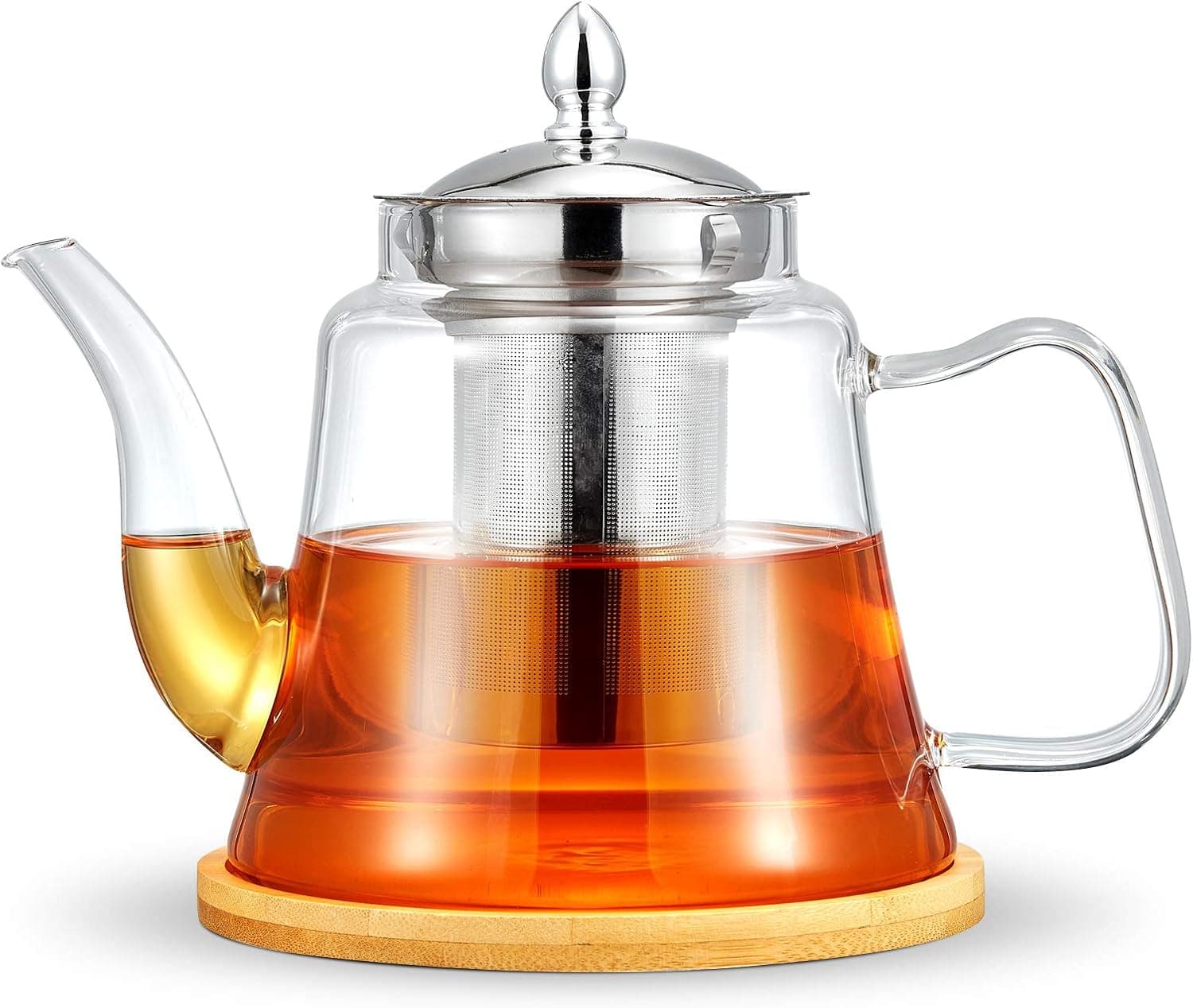 ROIMTEA Glass Teapot Kettle with Removable Stainless Steel Infuser for Loose Leaf Tea & Blooming Tea, Stovetop Safe & Microwave Safe Tea Brewer Maker with Coasters for Tea Pot & Infuser, 1200ML/40oz