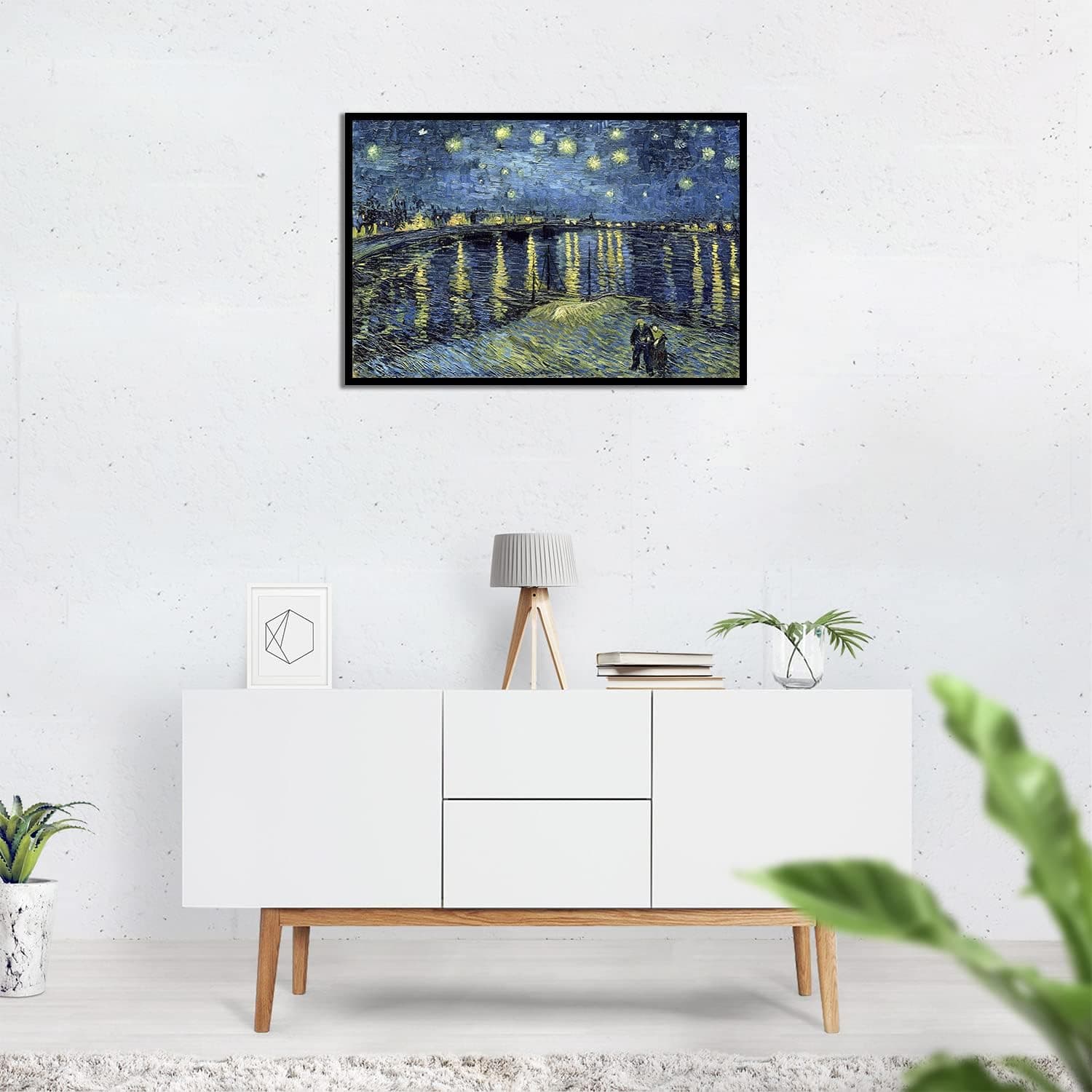 Autogenetic Vincent van Gogh Starry Night Unframed Poster Print on 24” x 16” Canvas Wall Art for Dormitory Living Room